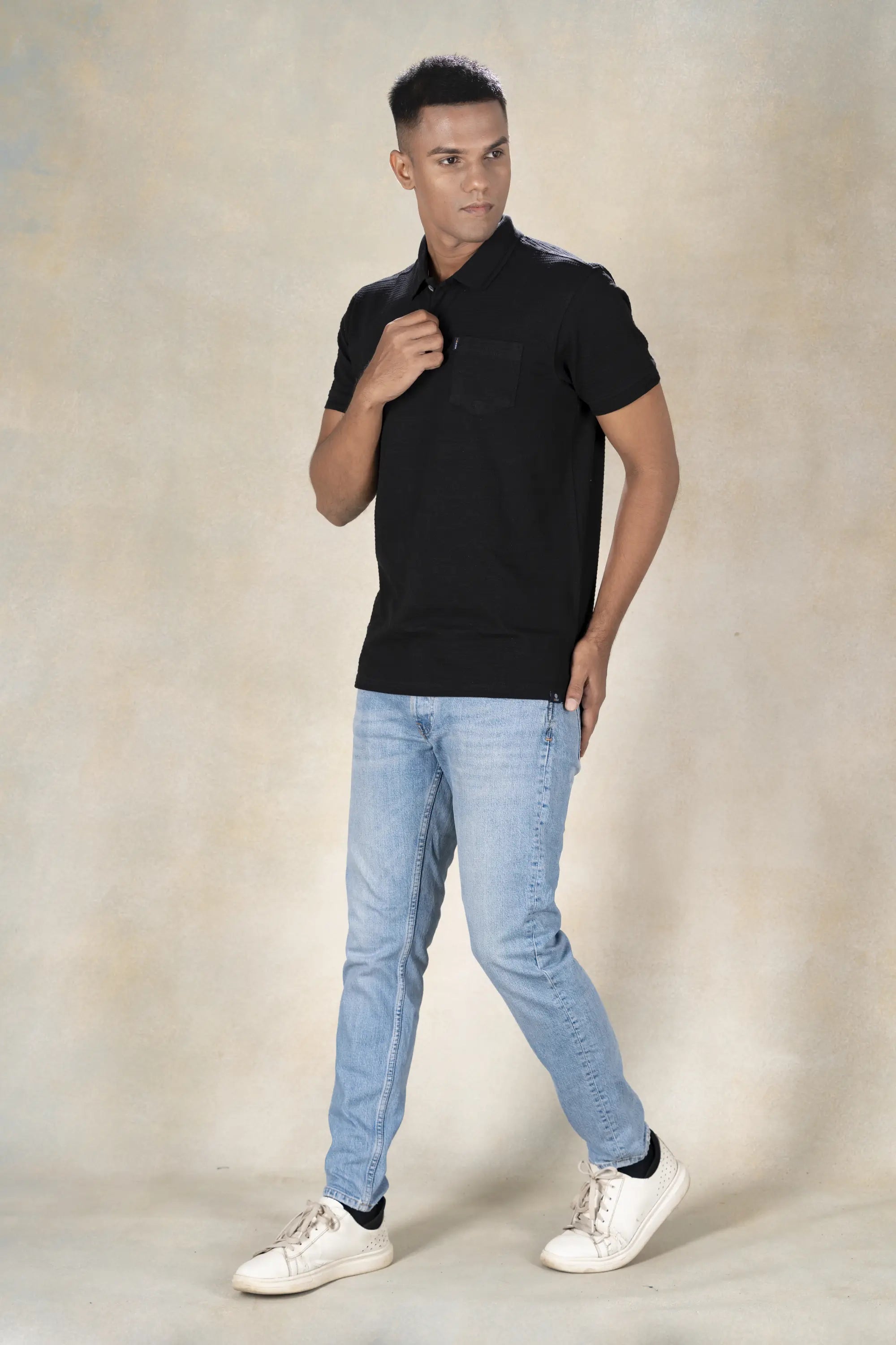 Mens Polo Jacquard T-Shirt Inego #color_Black