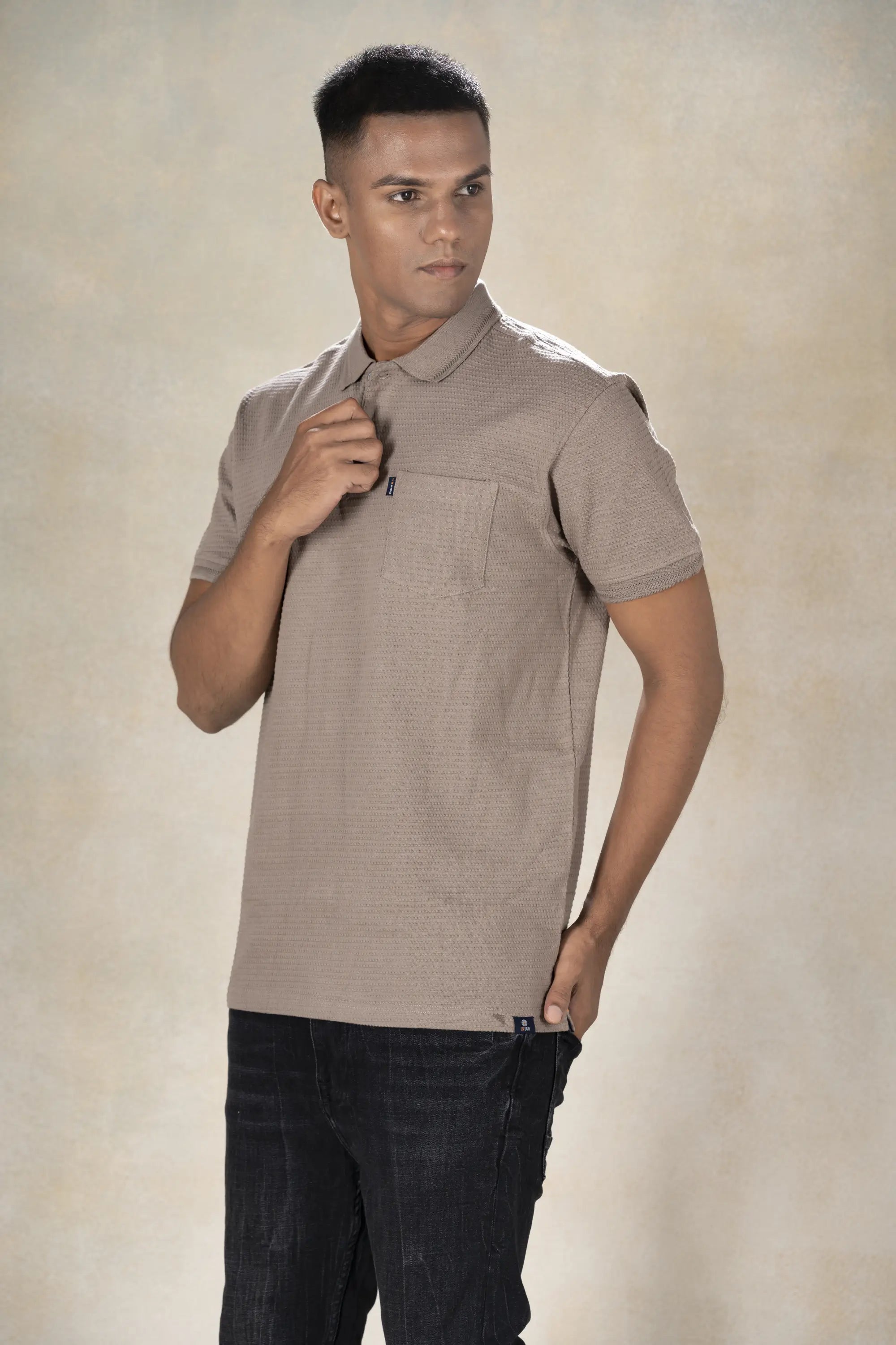 Mens Polo Jacquard T-Shirt Inego #color_Concrete brown