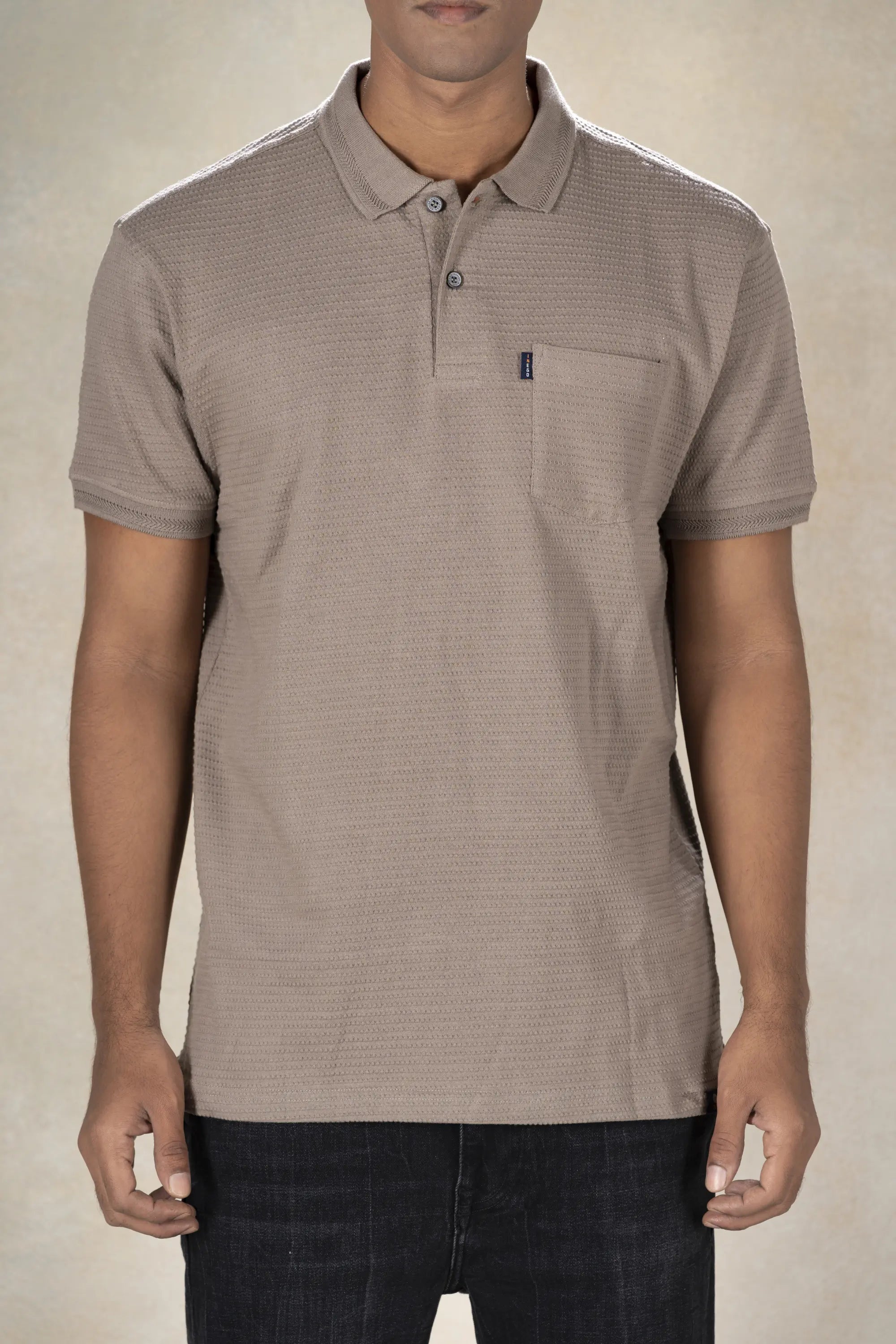 Mens Polo Jacquard T-Shirt Inego #color_Concrete brown