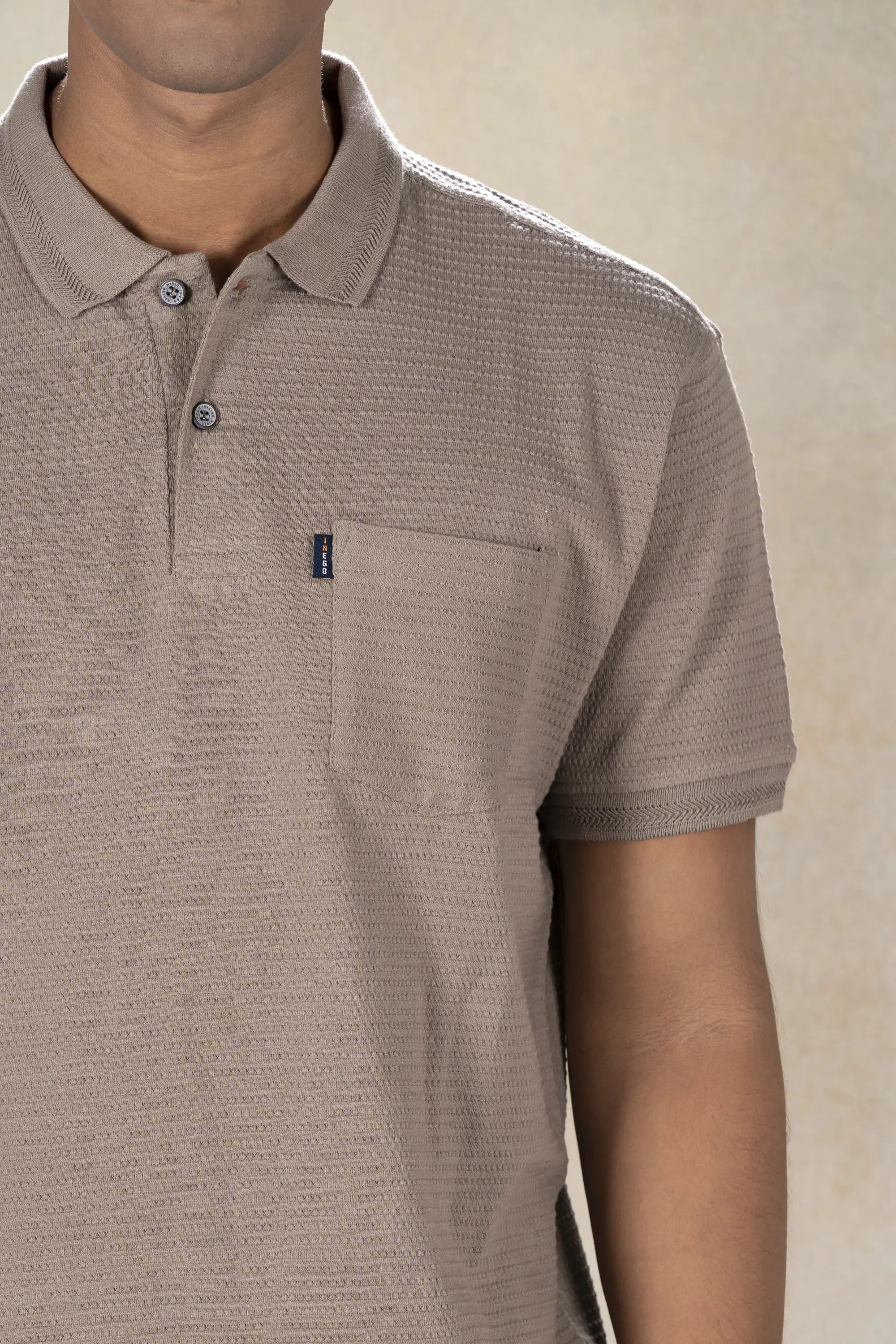 Mens Polo Jacquard T-Shirt Inego #color_Concrete brown