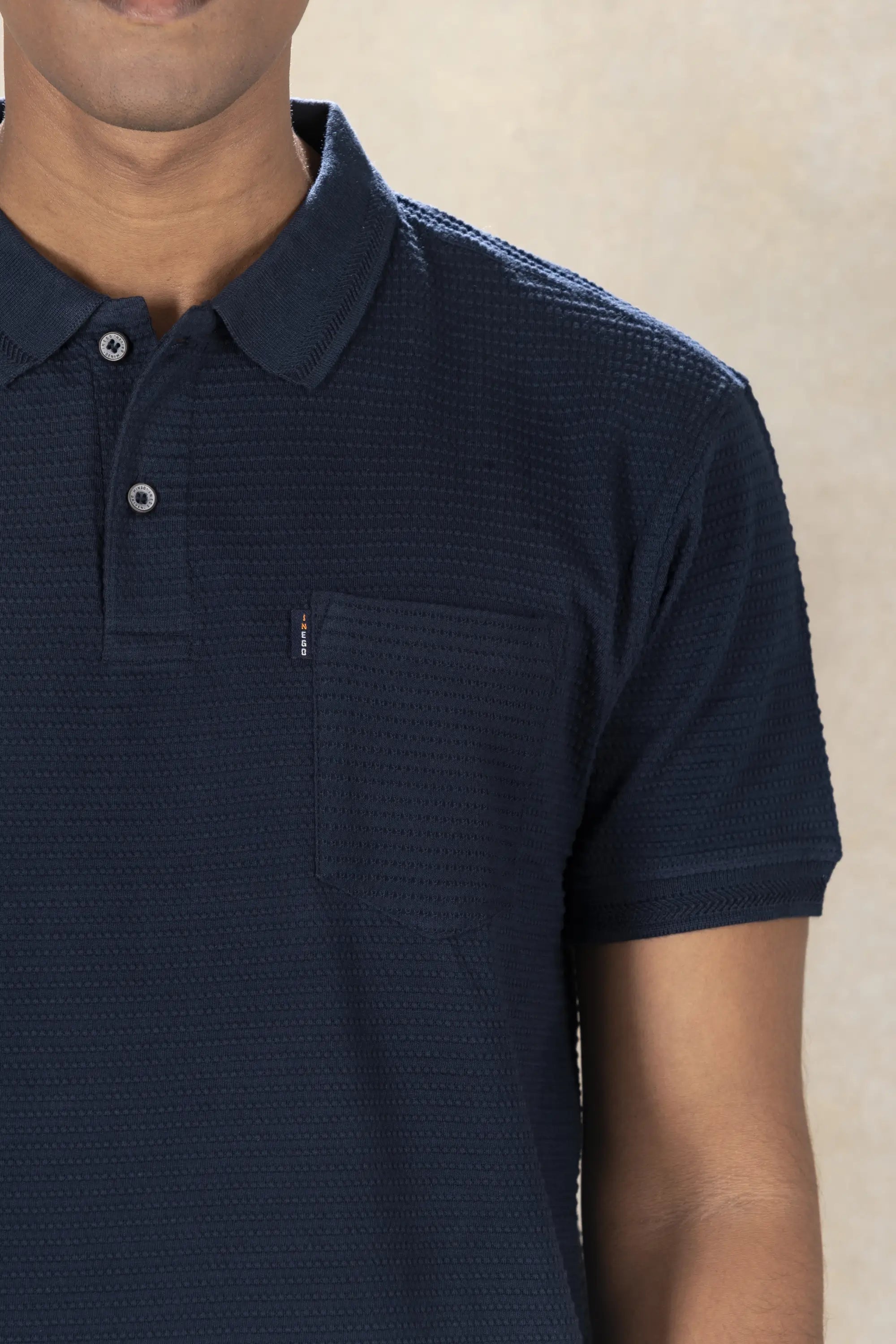 Mens Polo Jacquard T-Shirt Inego #color_Midnight Navy