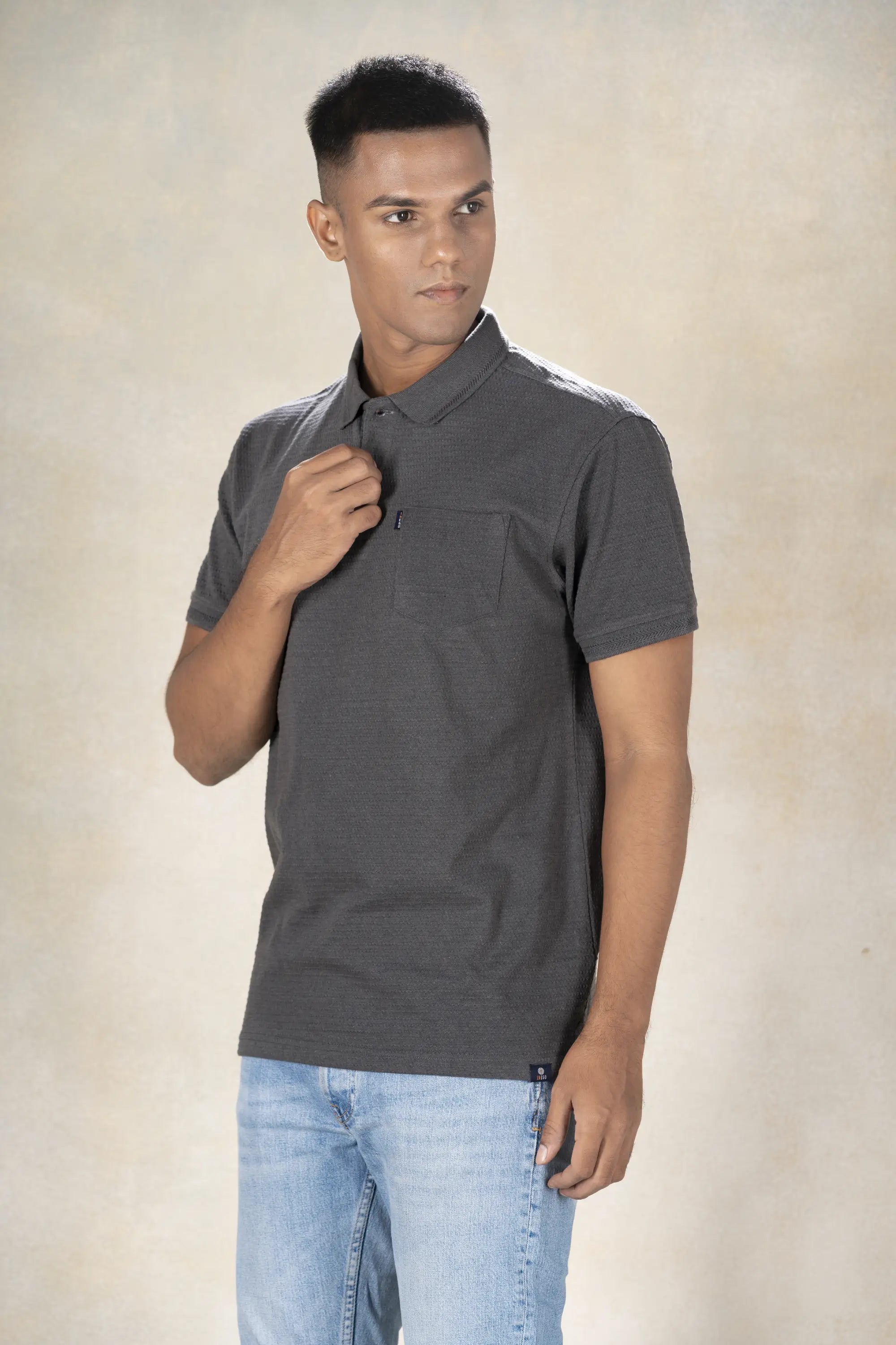 Mens Polo Jacquard T-Shirt Inego #color_Steel Grey