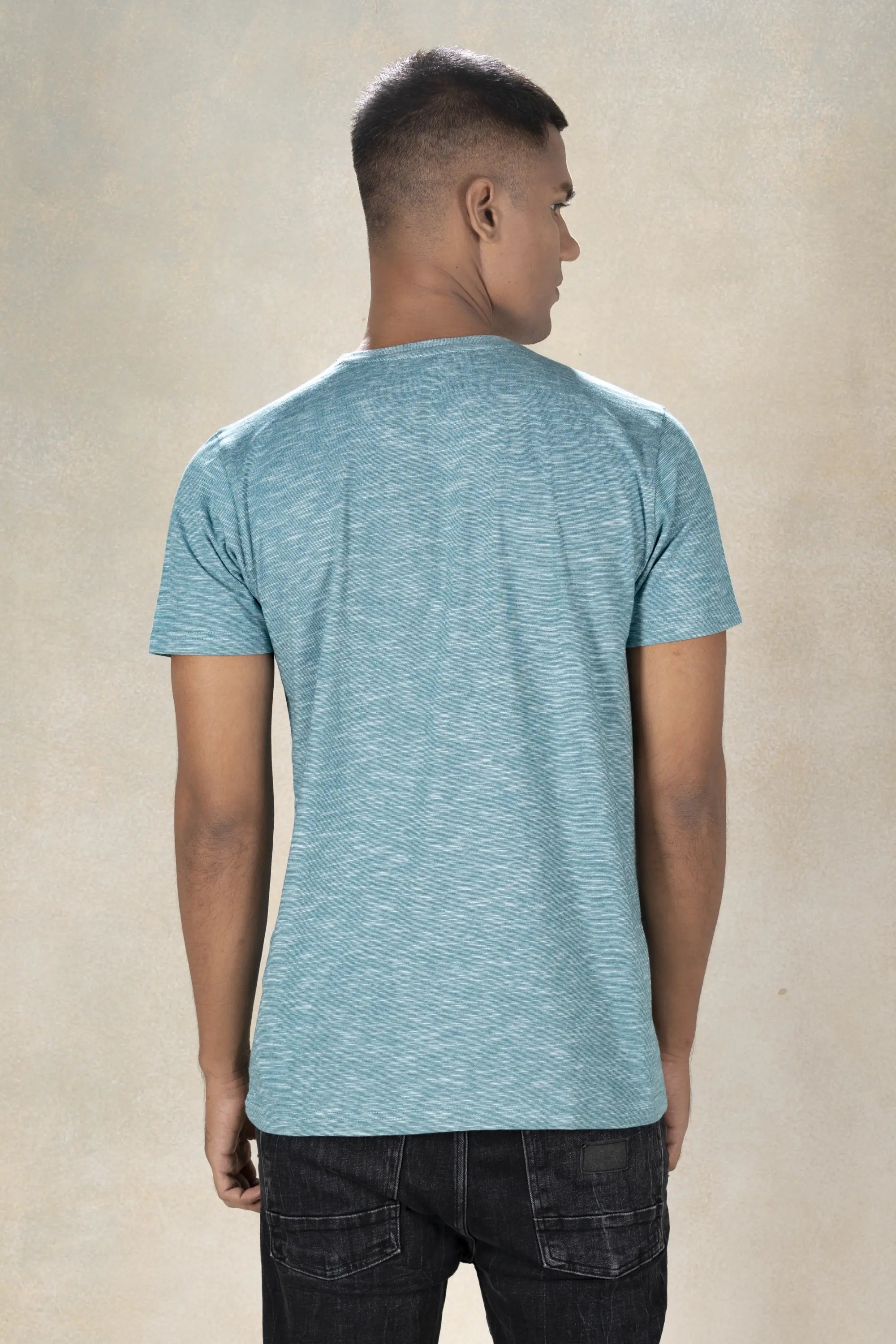 Mens Round Neck Yarn Dyed T-Shirt Inego #color_Green Coral