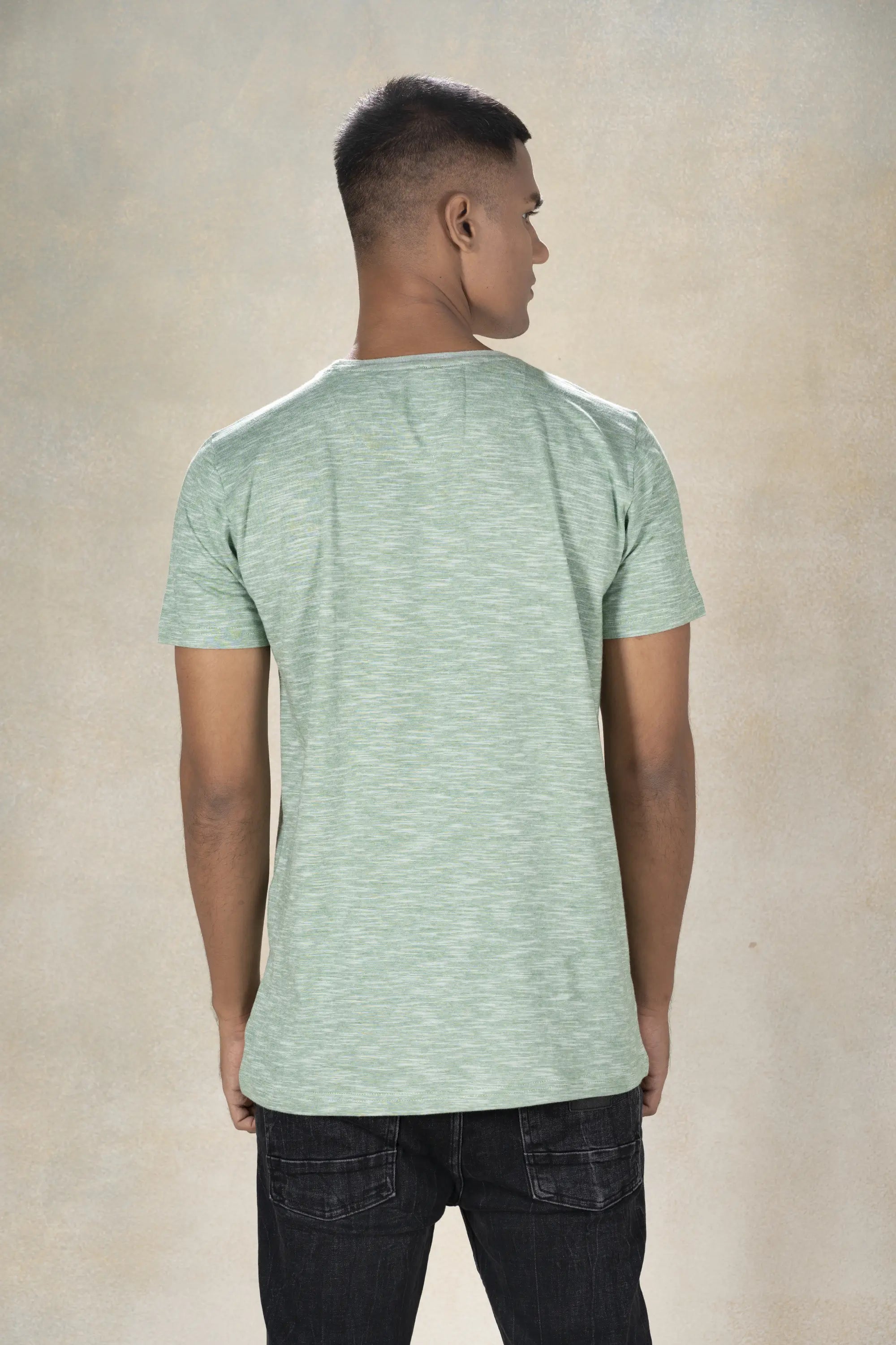 Mens Round Neck Yarn Dyed T-Shirt Inego #color_Green Ivy