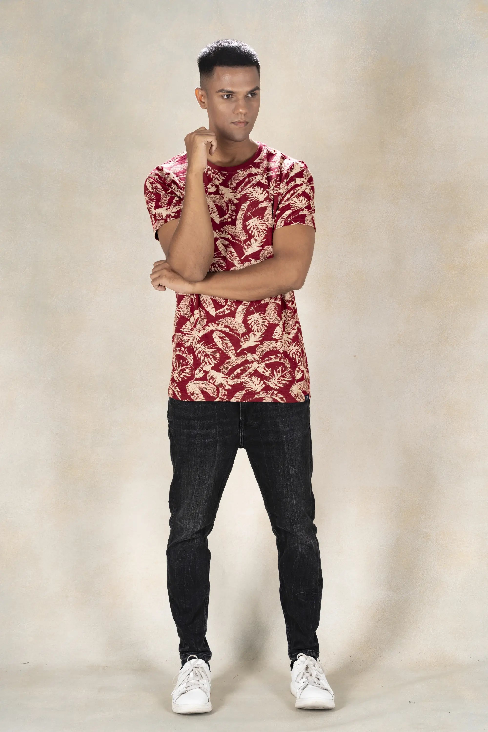 Mens Round Neck AOP T-Shirt Inego #color_Maroon