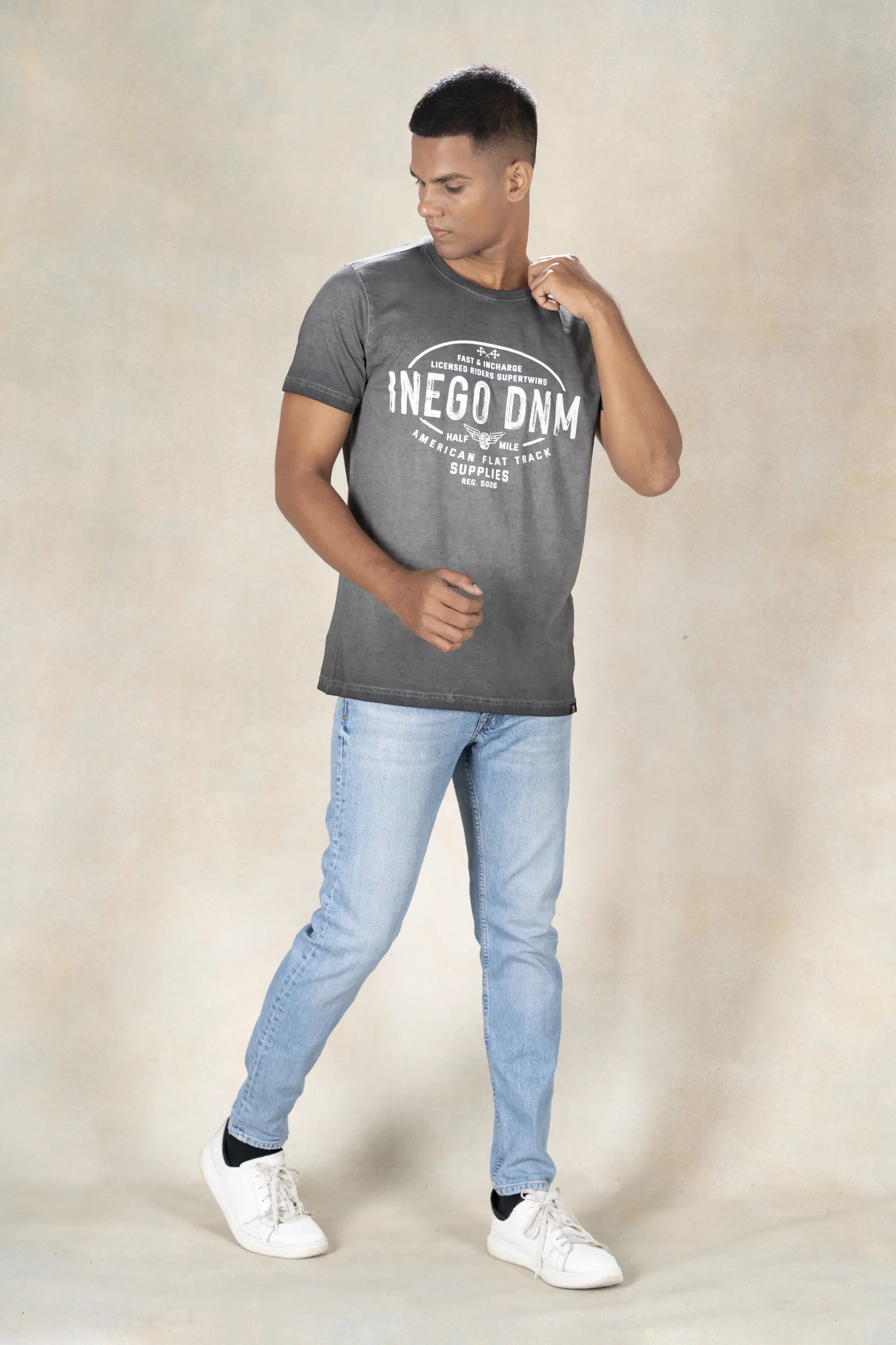 Mens Round Neck Cool Pigment Dyed T-Shirt Inego #color_Black Sand