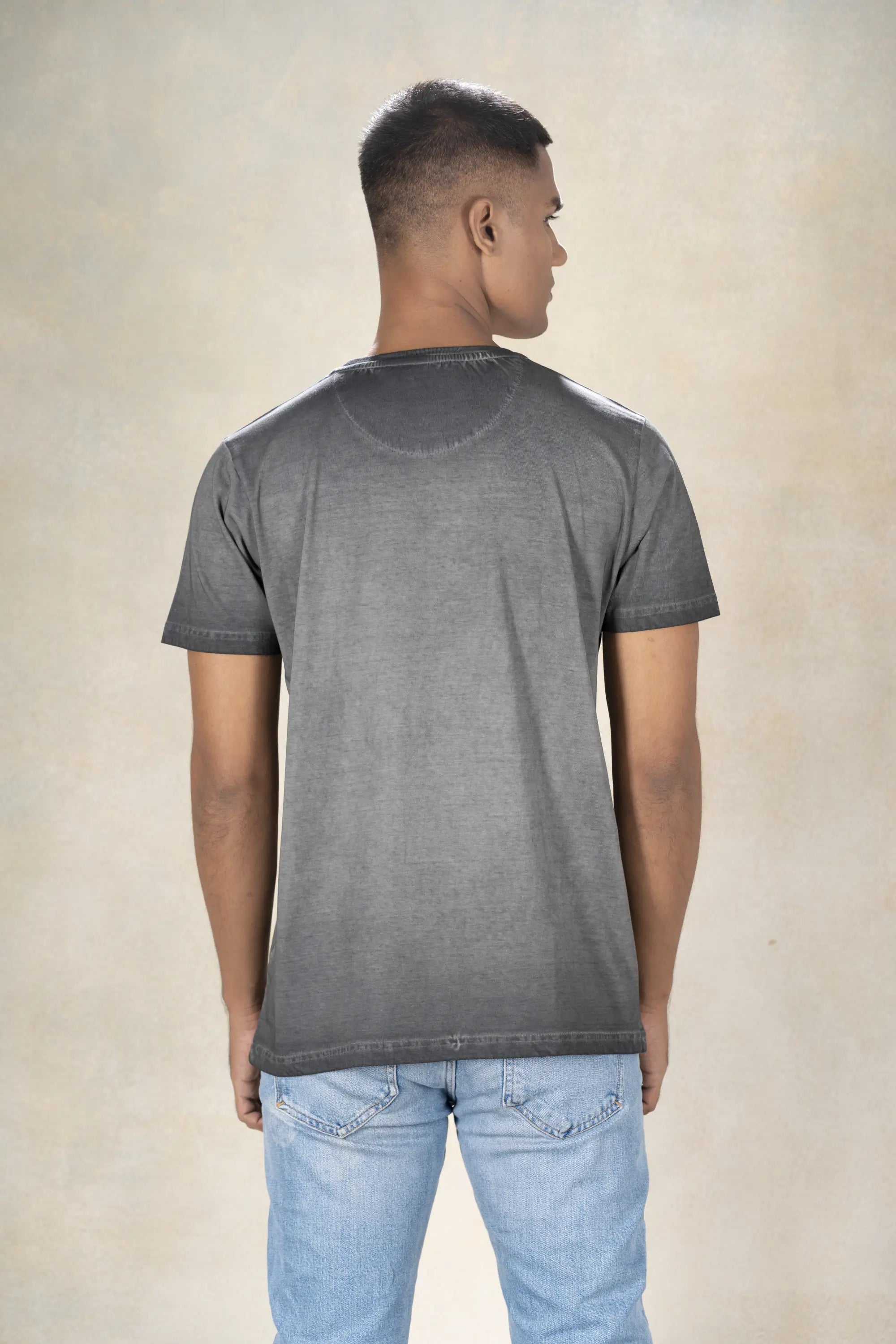 Mens Round Neck Cool Pigment Dyed T-Shirt Inego #color_Black sand