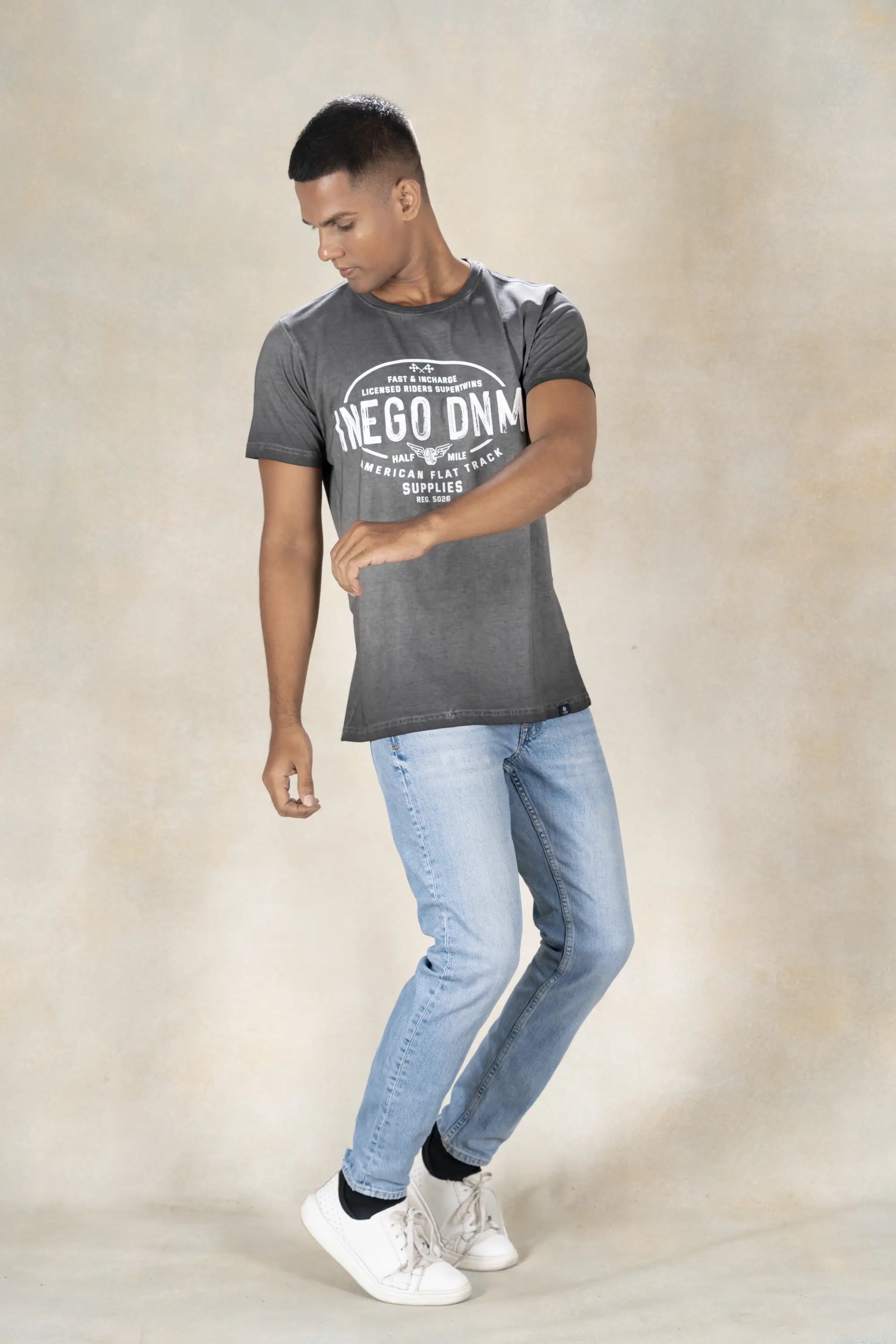 Mens Round Neck Cool Pigment Dyed T-Shirt Inego #color_Black Sand
