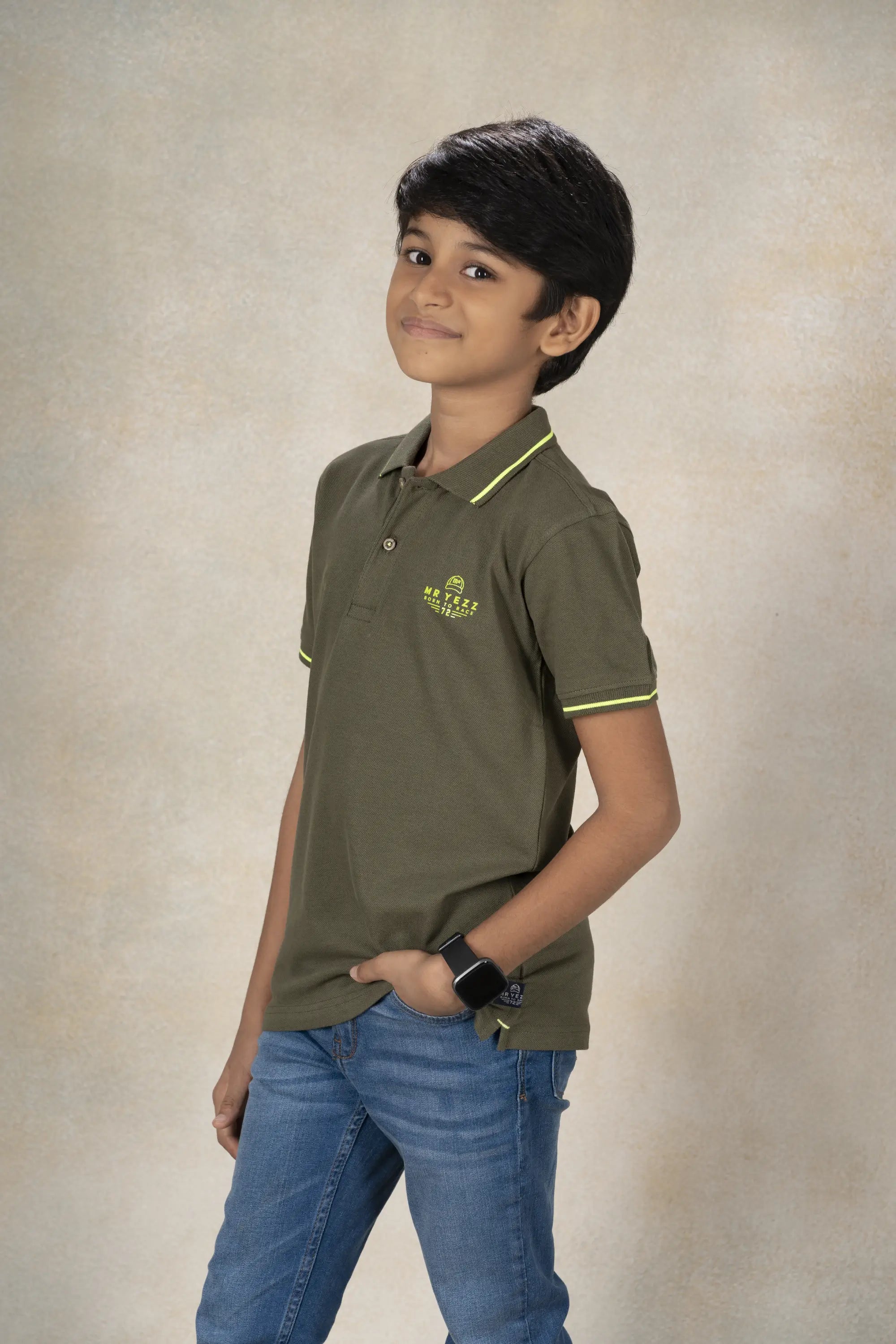 Boys Polo with Back Print T-Shirt MR YEZZ #color_Dusty Army