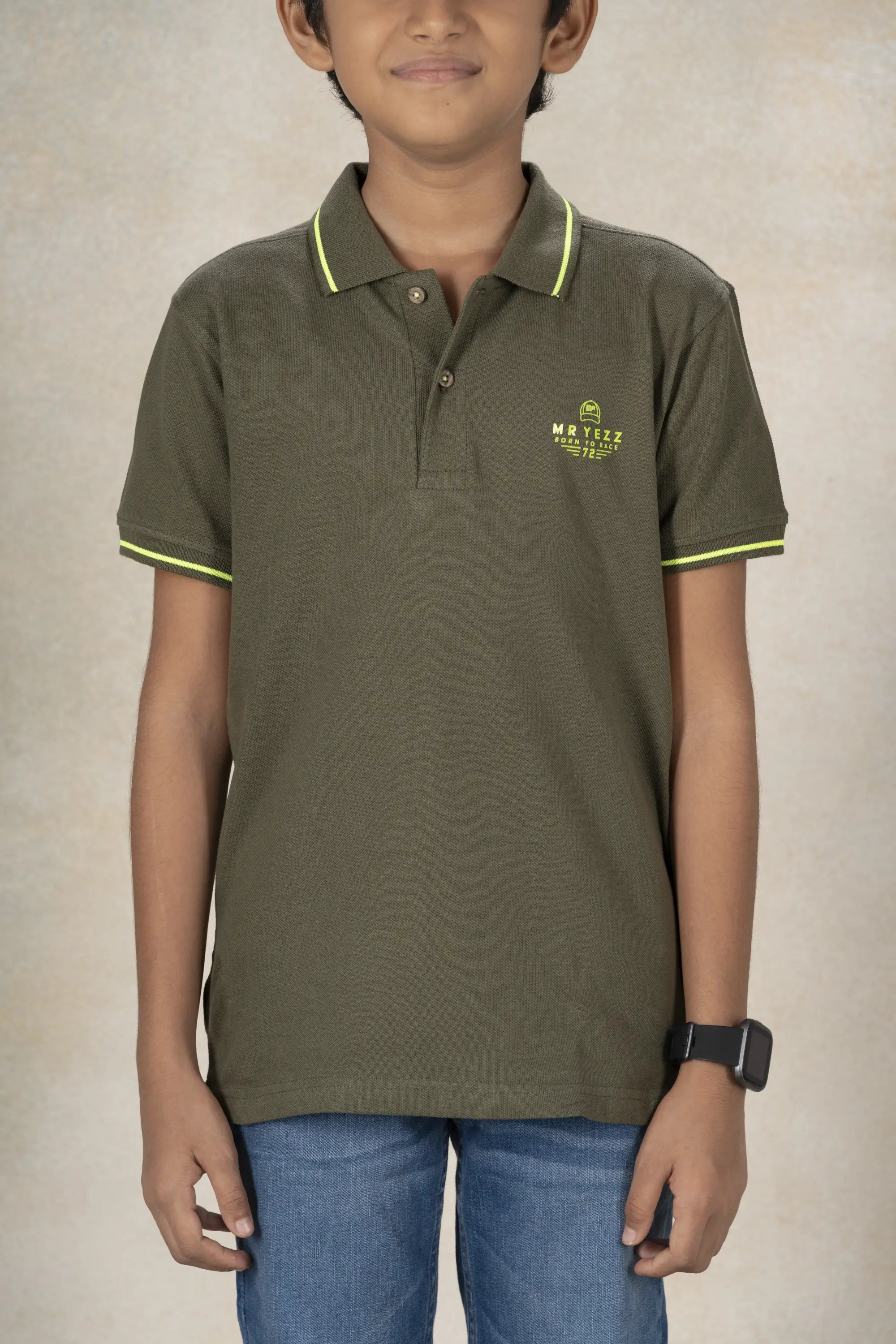 Boys Polo with Back Print T-Shirt MR YEZZ #color_Dusty Army