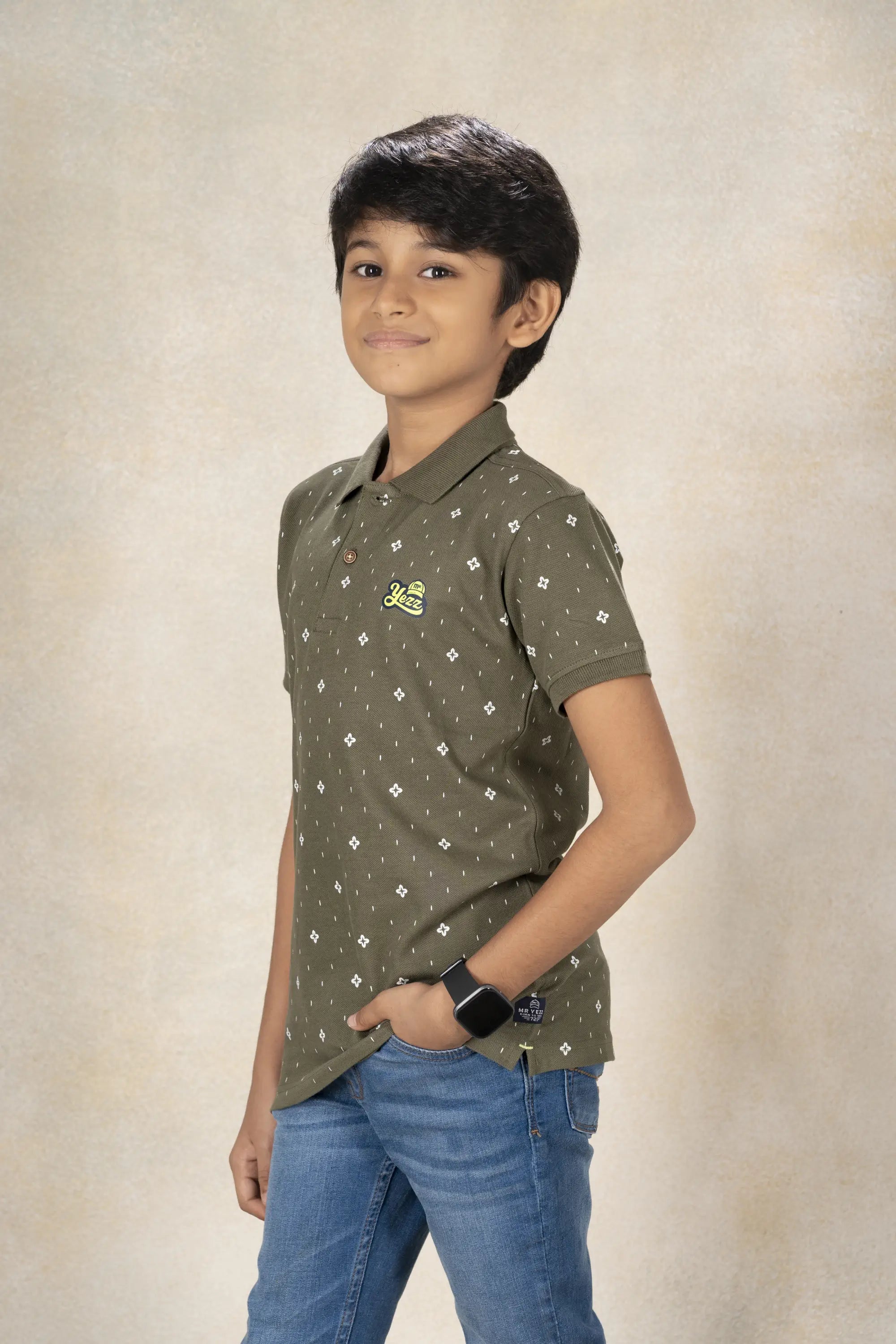 Boys Polo Printed T-Shirt MR YEZZ #color_Dusty Army