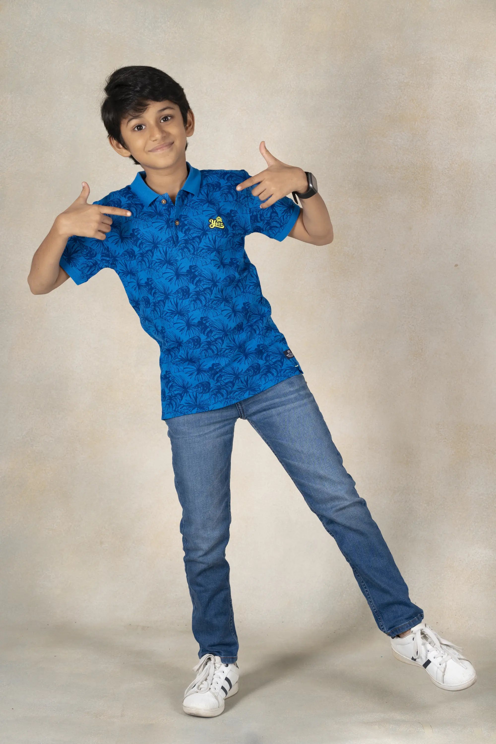 Boys Polo Printed T-Shirt MR YEZZ #color_Electric Blue