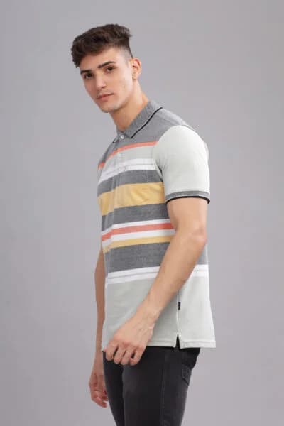 Men’s Striped Cotton Piqué Polo – Light Blue & Light Green
