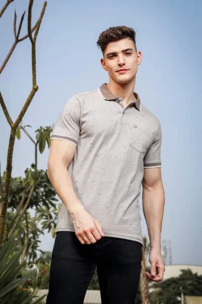 Men’s Jacquard Cotton Polo – Navy & Dark Moss