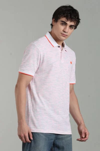 Men’s Cotton-Rich Injected Polo T-Shirt with Fluorescent Tipping & HD Chest Logo