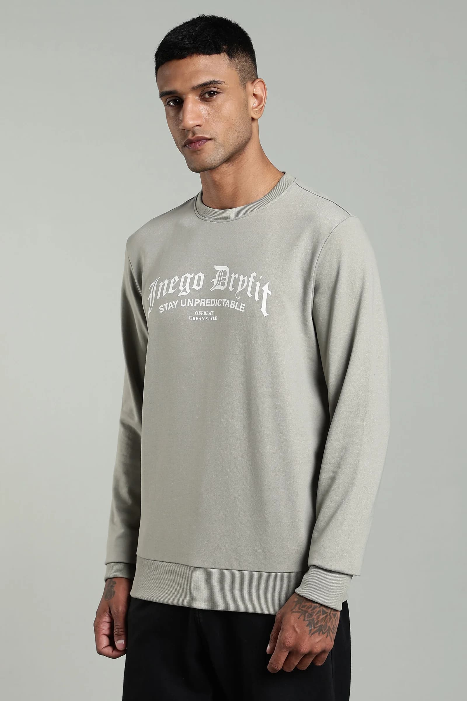 Men’s Premium Graphic Sweatshirt with Ribbed Neck Comfort – Bottle Green, Mossy Stone & Oak