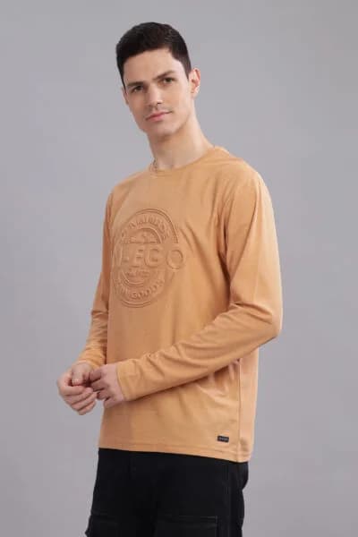 Men’s Melange Long Sleeve Tee with Embossed Chest Print – Multi-Colour Edition