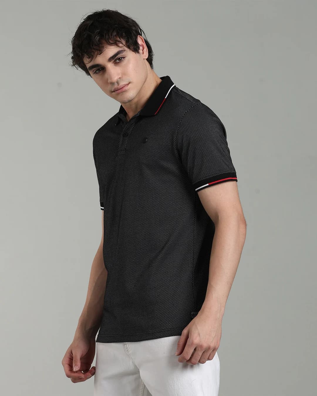 Men’s Premium Popcorn Texture Polo T-Shirt with Multi-Colour Collar Tipping & AOP Yoke – Black & Olive