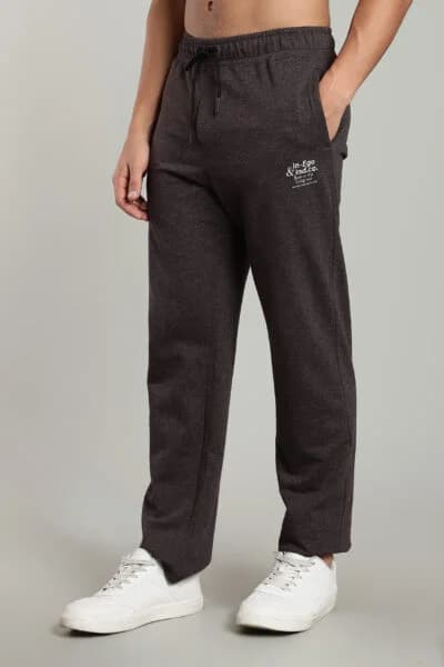 Men’s Fine Loop Knit Track Pants with Zipper Pocket & Printed Detail – Airforce Blue, Anthra Melange & Brown