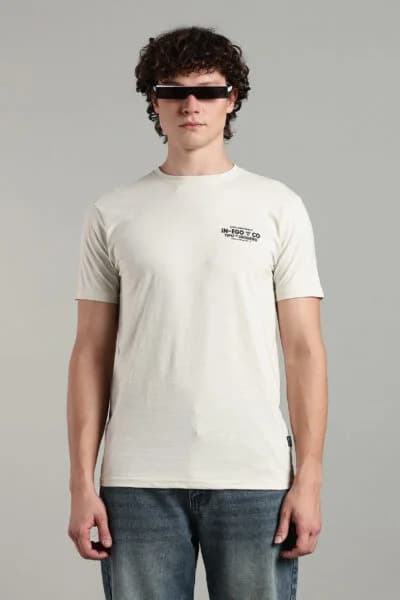 Men’s Cotton-Rich Printed Round Neck T-Shirt with HD Chest & Back Print – Black & Sea Shell
