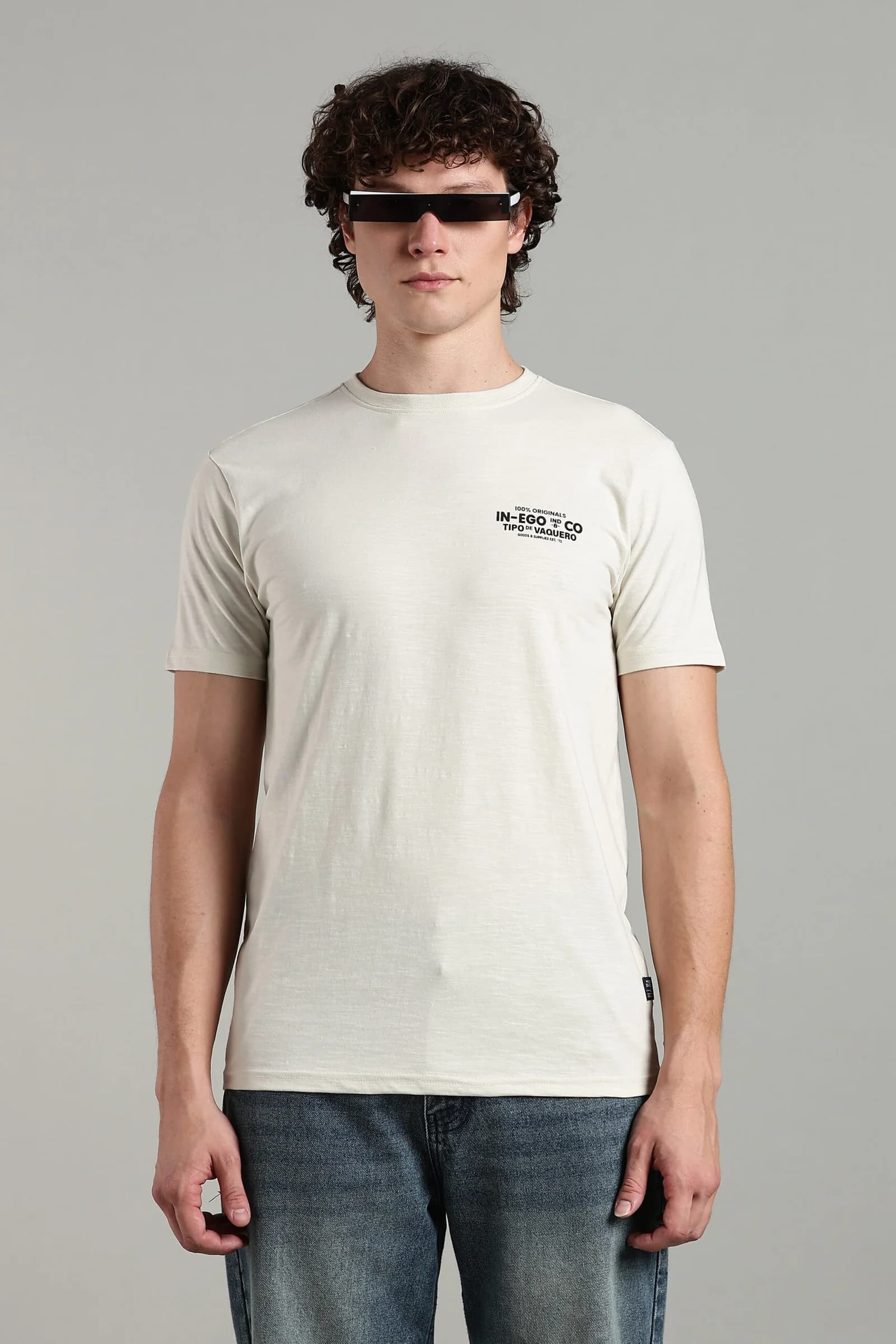 Men’s Cotton-Rich Printed Round Neck T-Shirt with HD Chest & Back Print – Black & Sea Shell