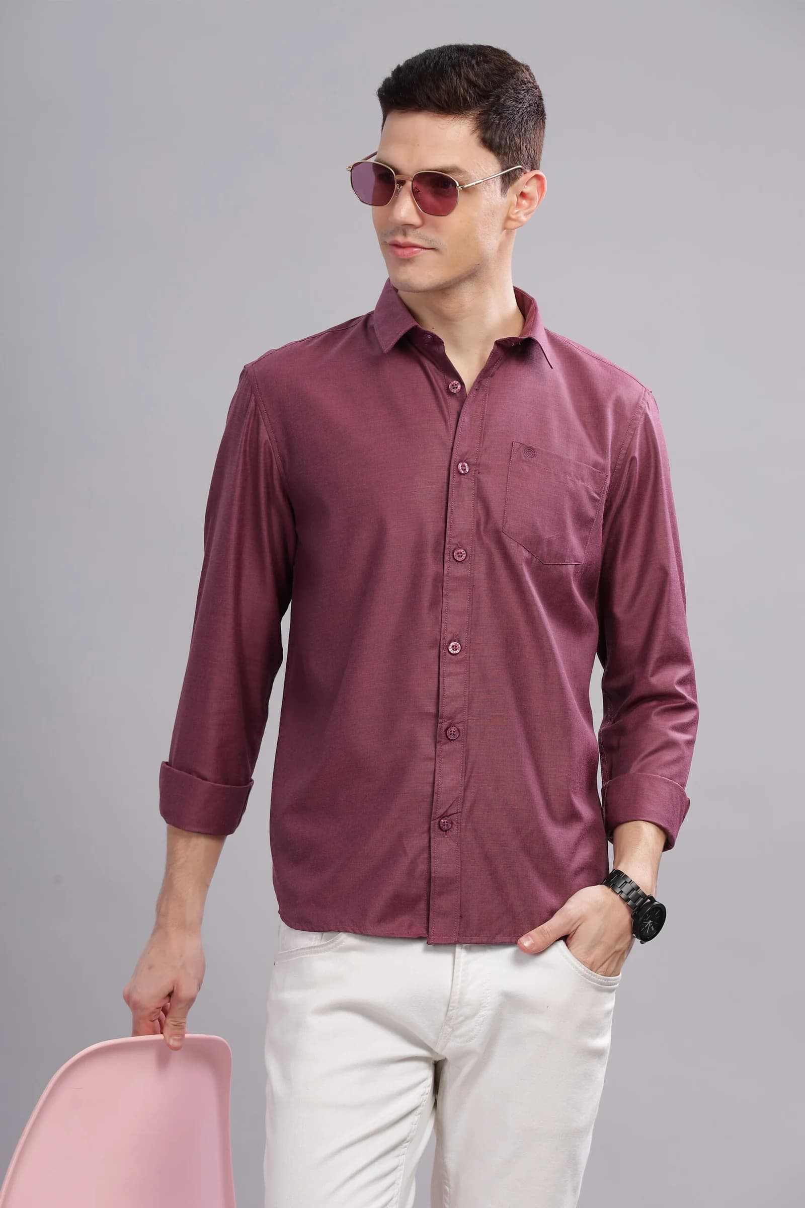 Men’s Fila-Fill Solid Long Sleeve Shirt with Pocket Embroidery