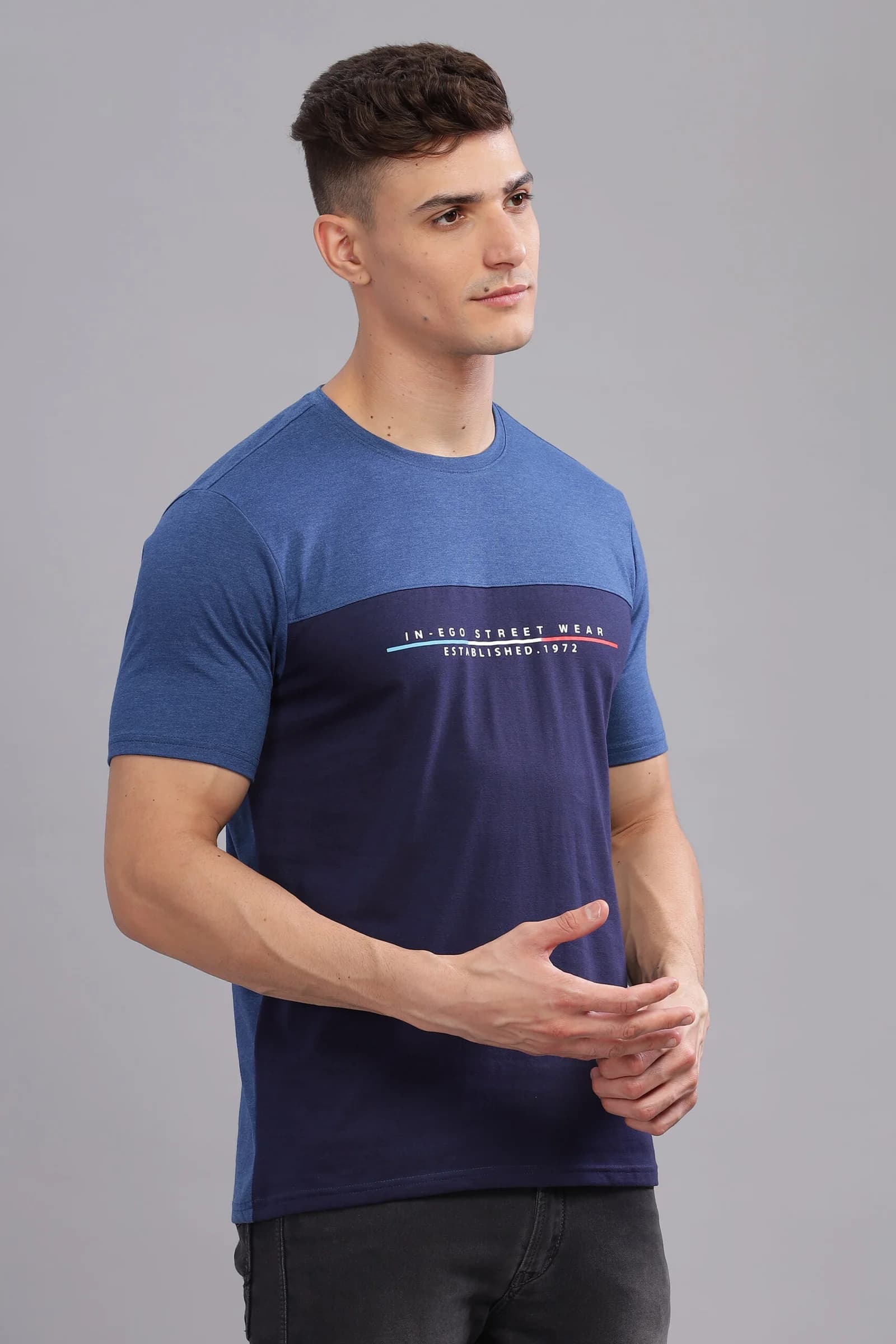 Men’s Cut & Sew Graphic Melange Round Neck T-Shirt
