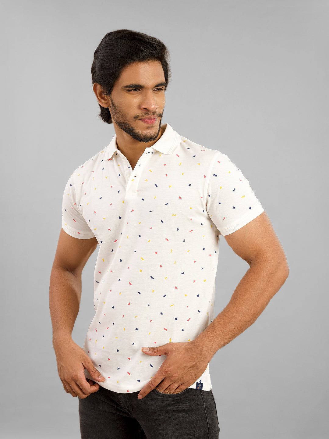 Inego Mens All Over Print Polo T-Shirt Half Sleeve White All Over Print Polo Collar 60% Cotton 40% Polyester Regular Fit (White, Dark Red, Dark Blue, Dark Green, Peach) Inego #color_White