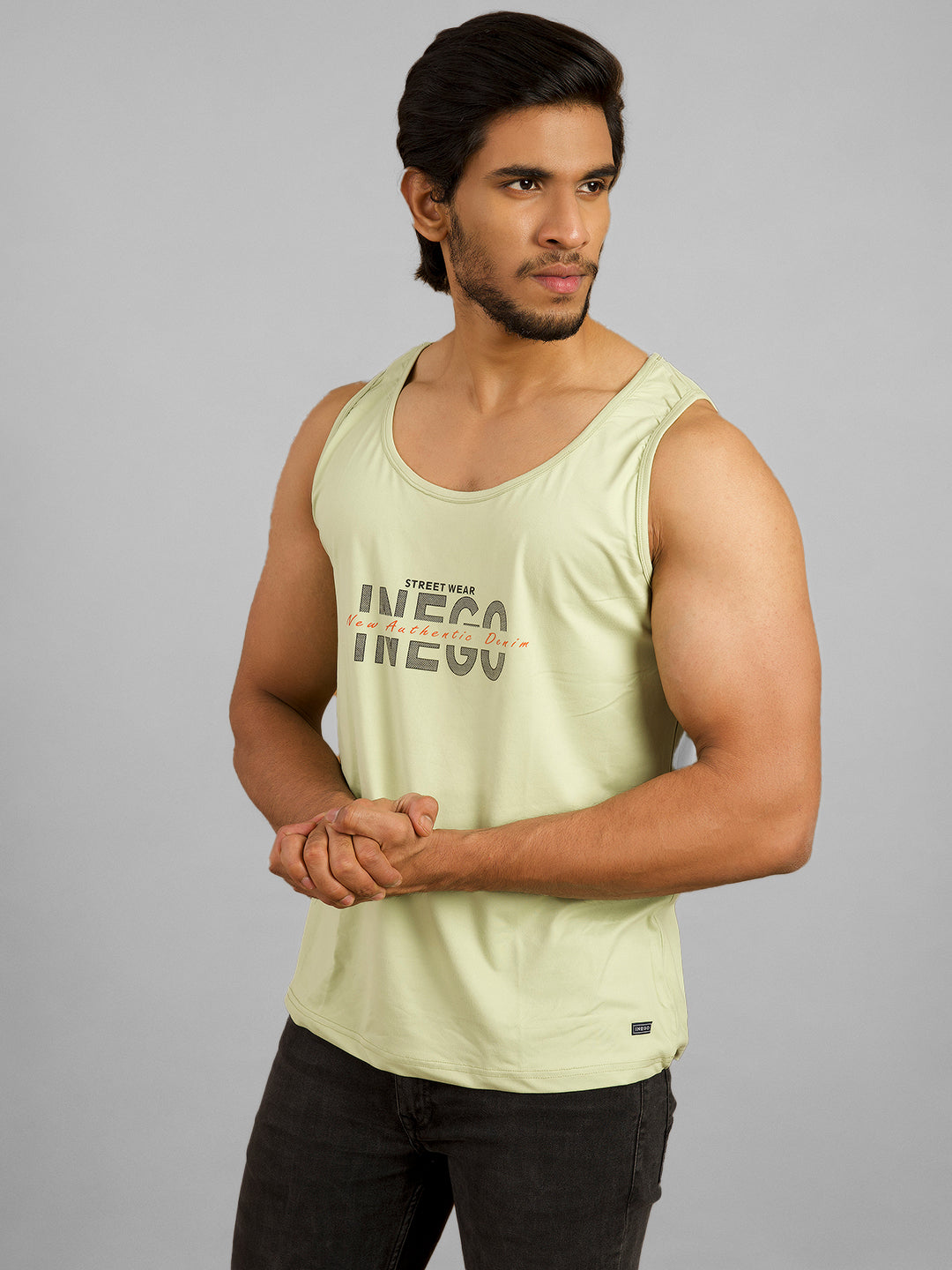 Inego Men Printed Lycra T Shirt Sleeveless Digital Print Round Neck 98% Polyester 2% Lycra Regular Fit (Green, Light Blue, Navy, Teal, Wine Red) #color_Green