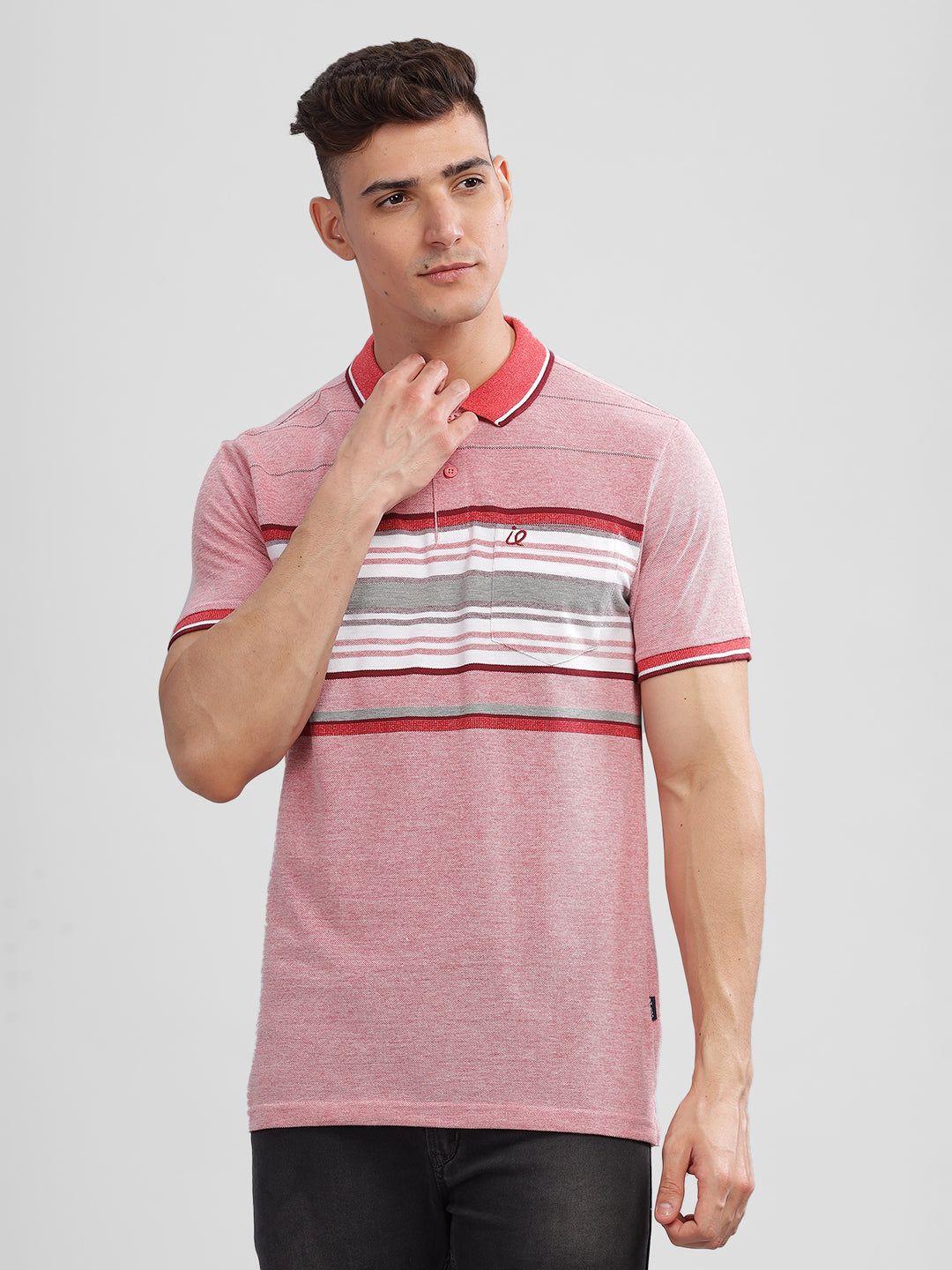 Inego Mens Striped Polo T-Shirt Half Sleeve Pink Stripes Polo Collar 52% Cotton 48% Polyester Regular Fit (Pink, Yellow) Inego #color_Pink