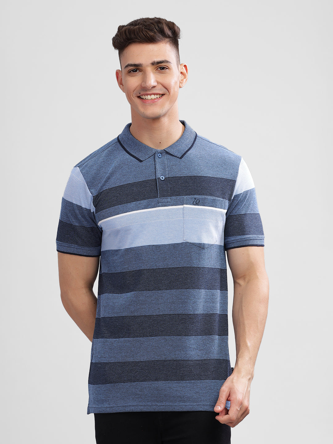 Inego Mens Striped Polo T-Shirt Half Sleeve Blue Stripes Polo Collar 52% Cotton 48% Polyester Regular Fit (Blue, Purple) Inego #color_Blue