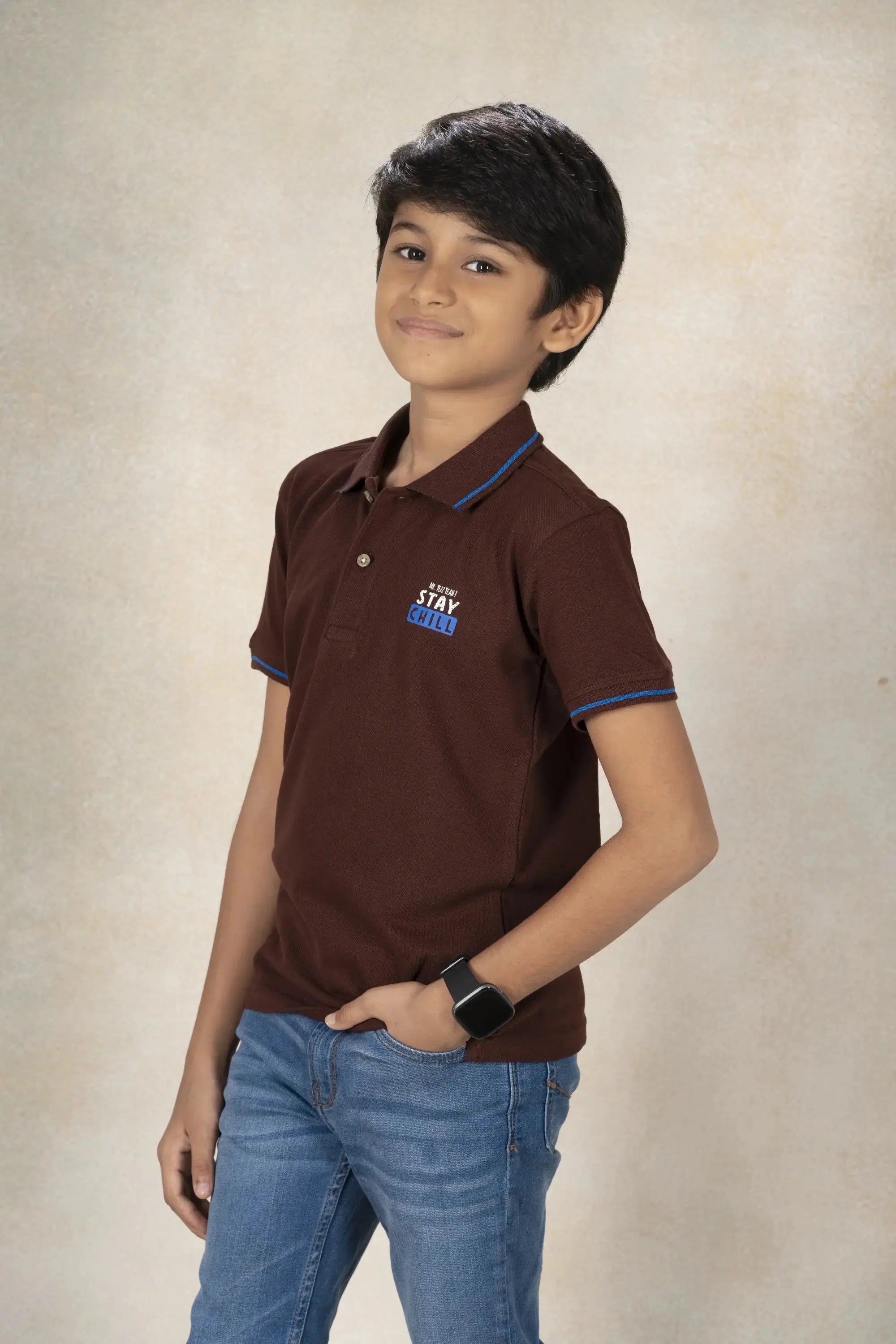 Boys Polo with Back Print T-Shirt MR YEZZ #color_Cacao