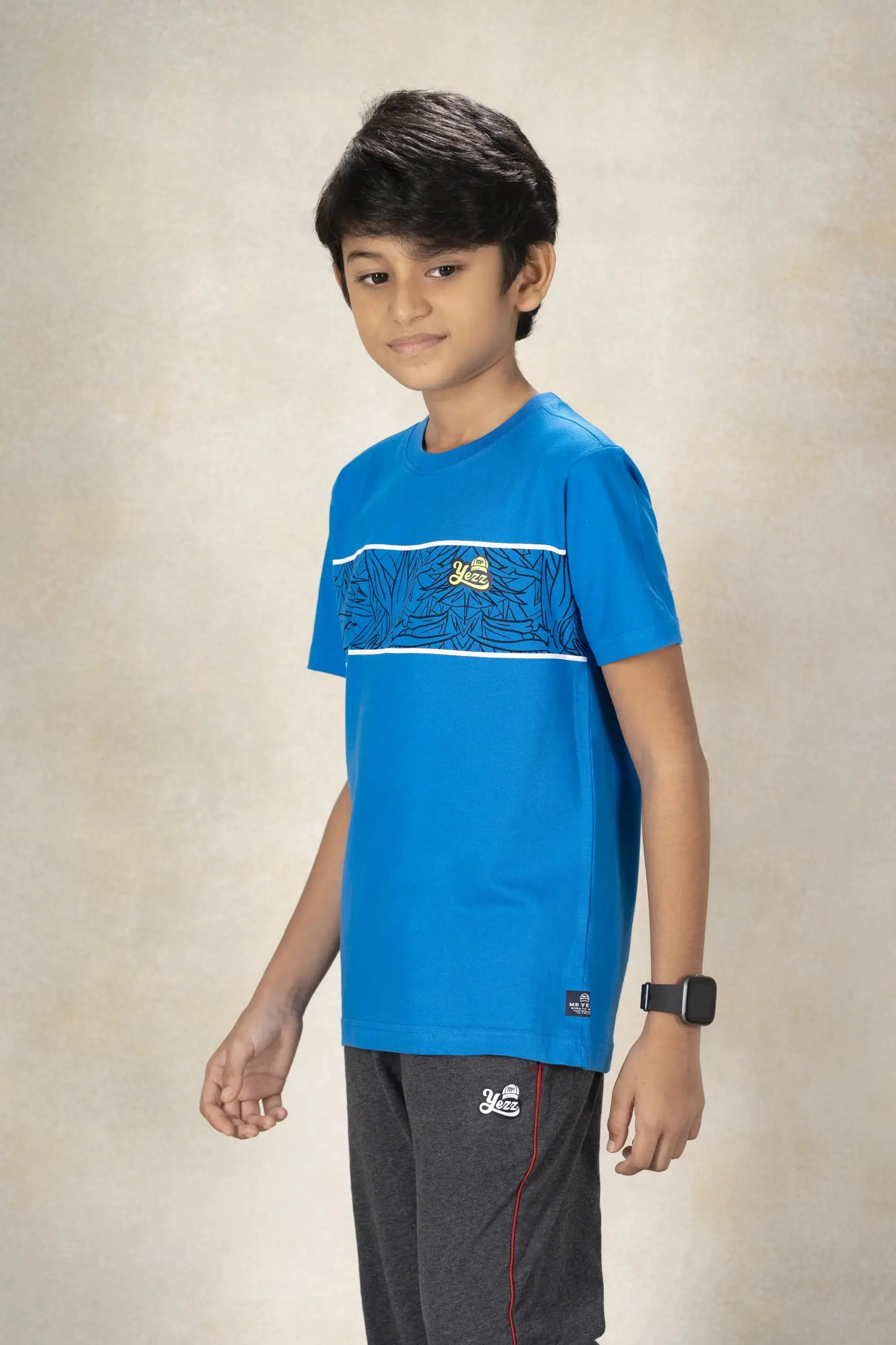 Boys Round Neck Cut and Sew T-Shirt MR YEZZ #color_Electric Blue