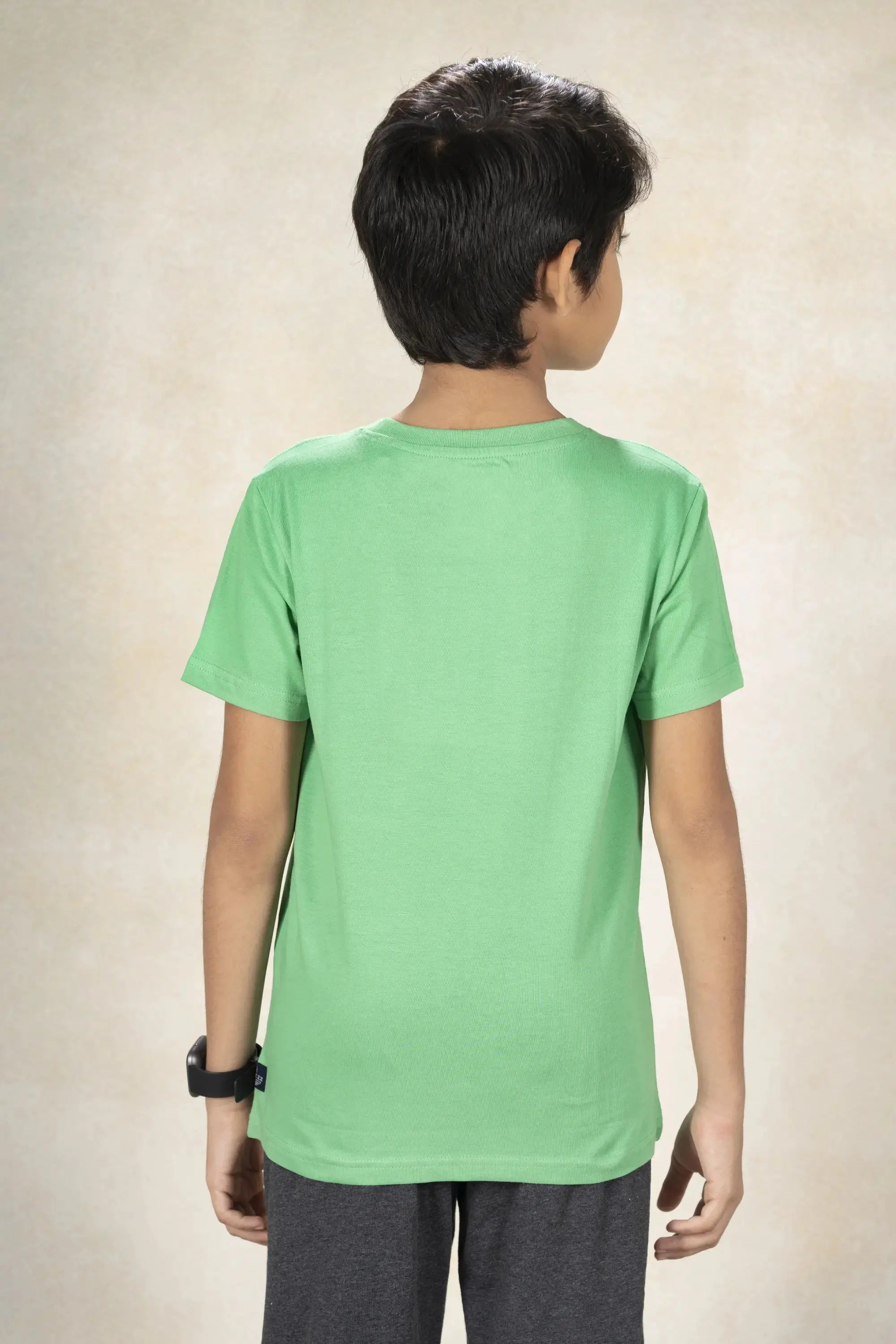 Boys Round Neck Cut and Sew T-Shirt MR YEZZ #color_Green Ivy