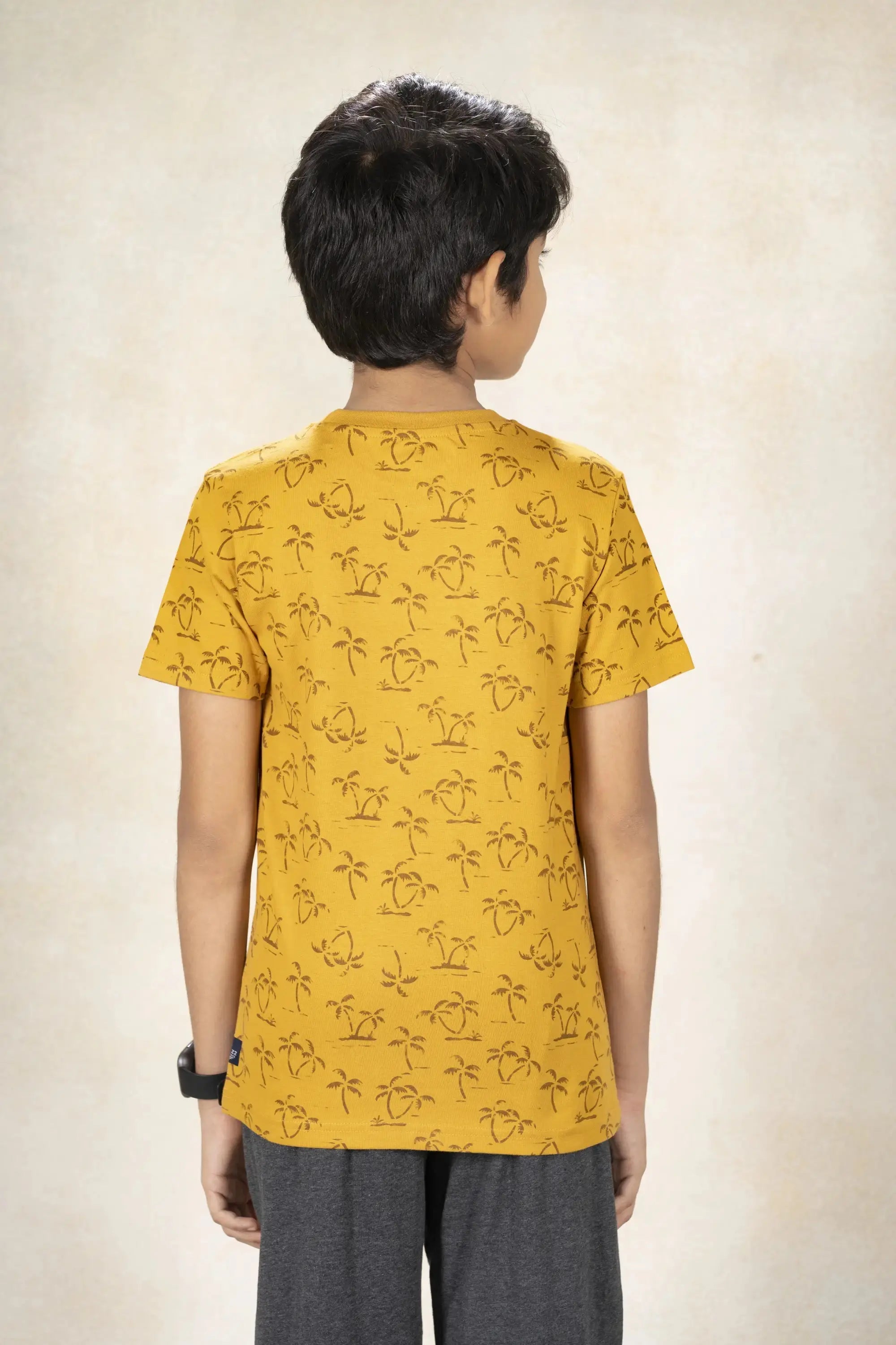 Boys Round Neck Printed T-Shirt MR YEZZ #color_Mineral Yellow