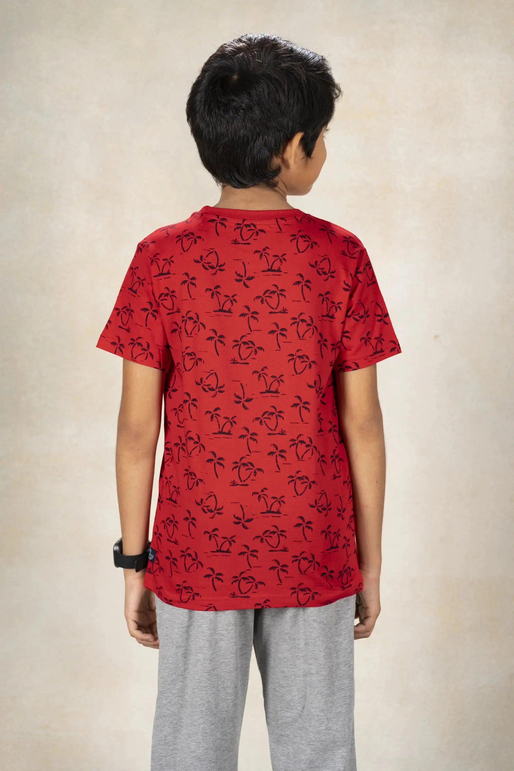 Boys Round Neck Printed T-Shirt MR YEZZ #color_Spice Red