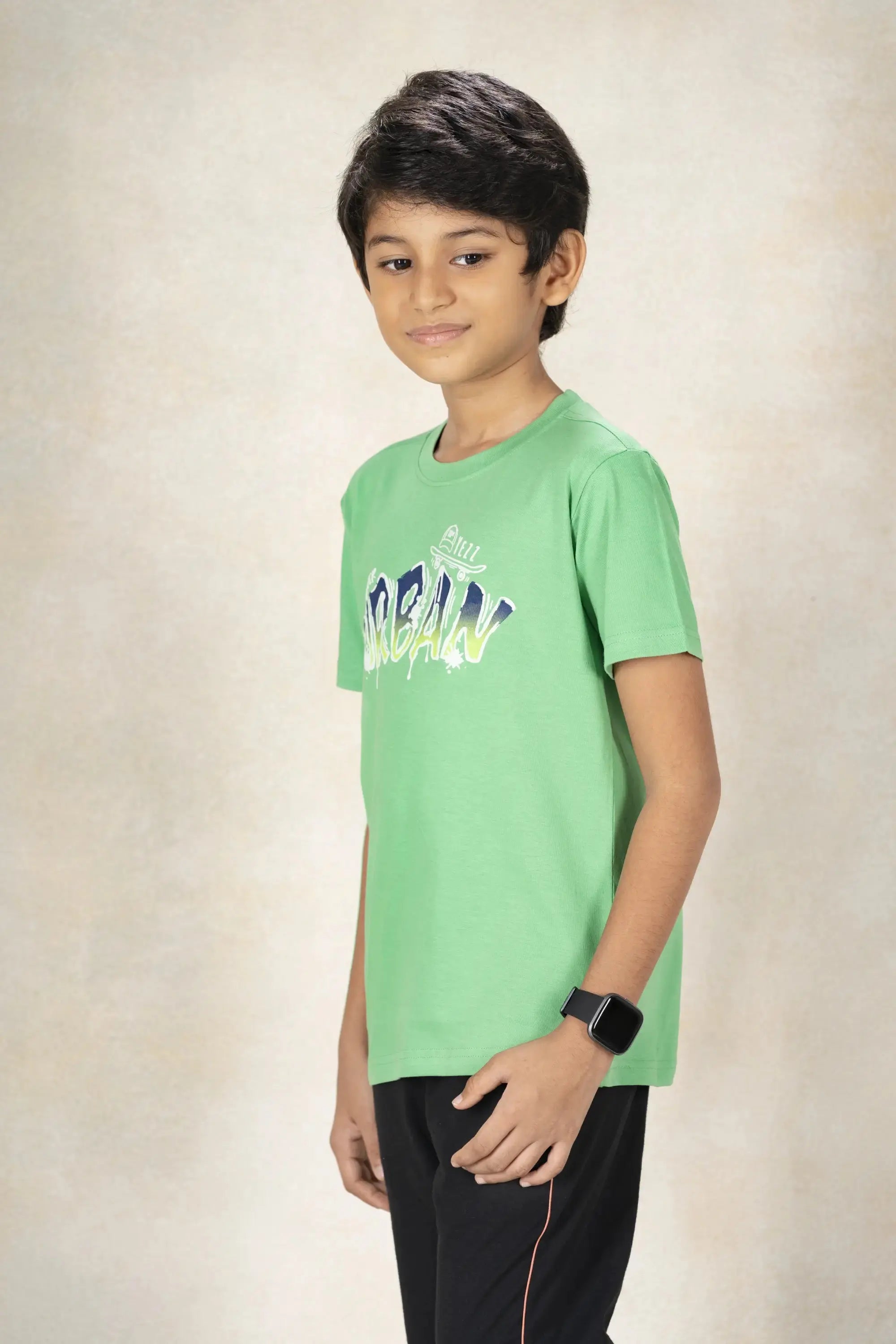 Boys Round Neck T-Shirt MR YEZZ #color_Green Ivy