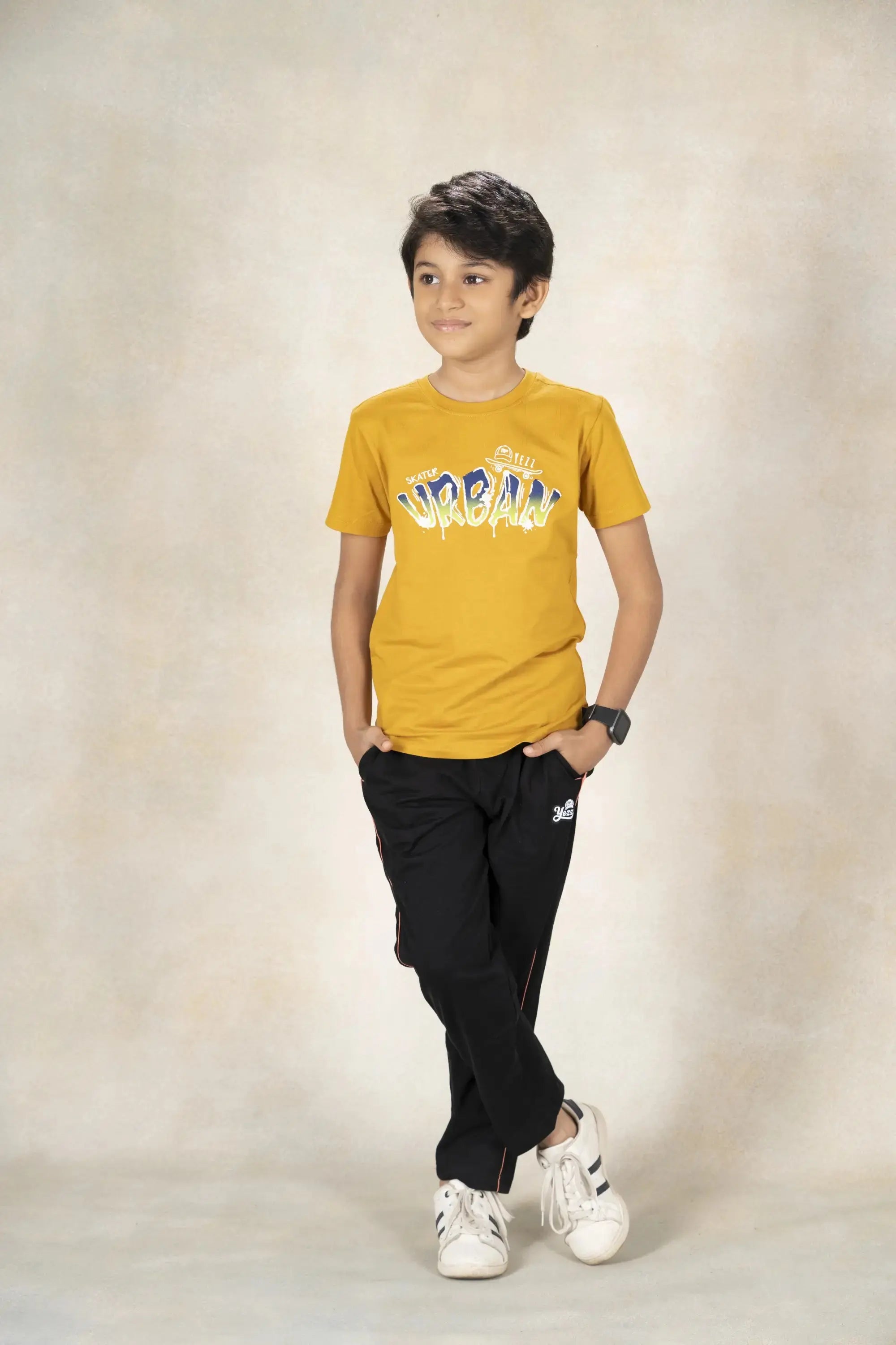 Boys Round Neck T-Shirt MR YEZZ #color_Mineral Yellow