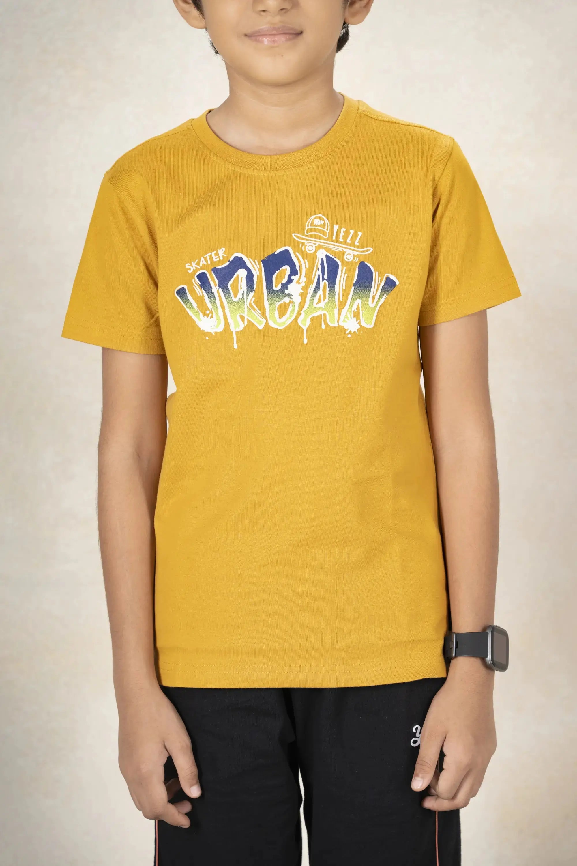 Boys Round Neck T-Shirt MR YEZZ #color_Mineral Yellow