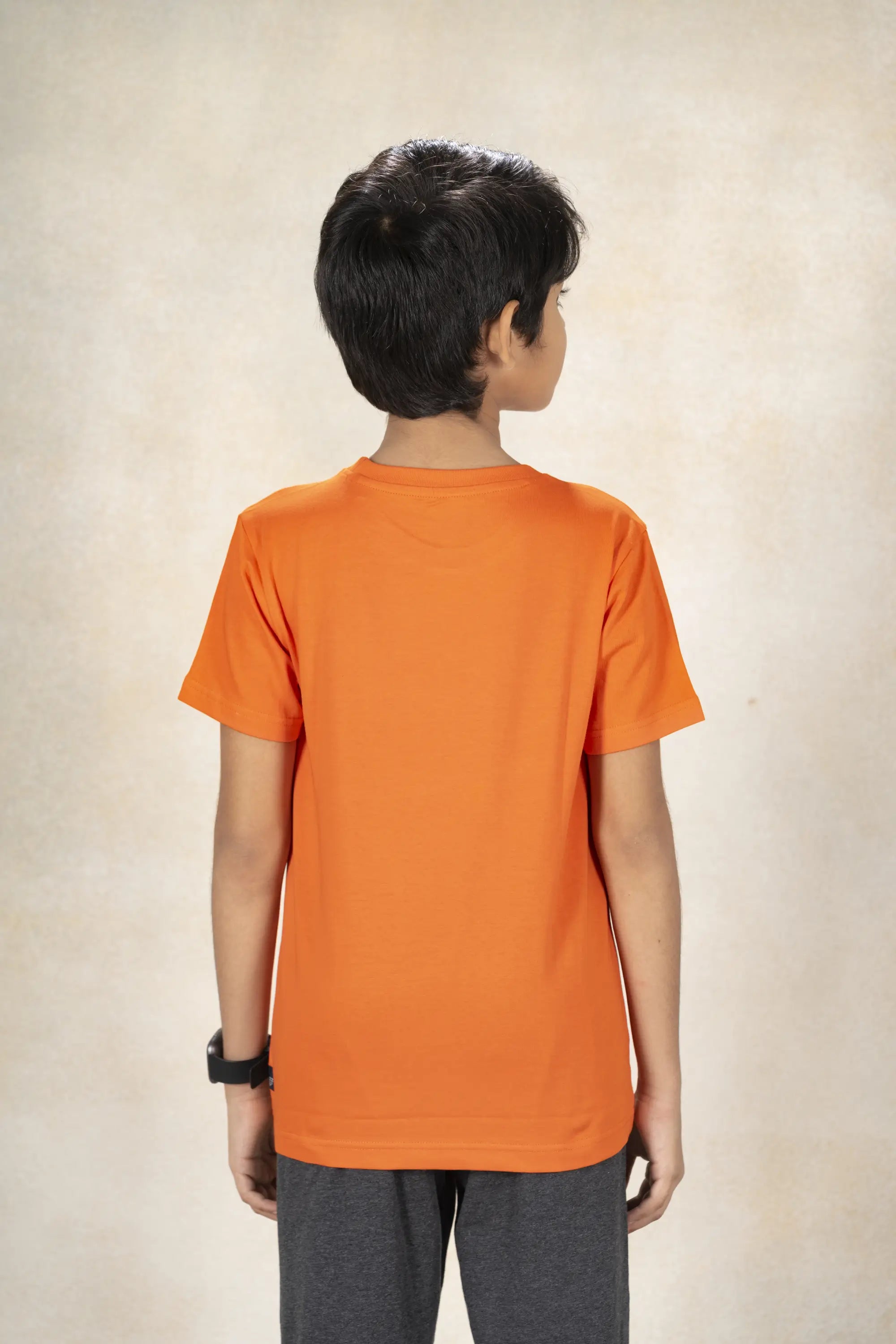 Boys Round Neck Cut and Sew T-Shirt MR YEZZ #color_Spiced Orange