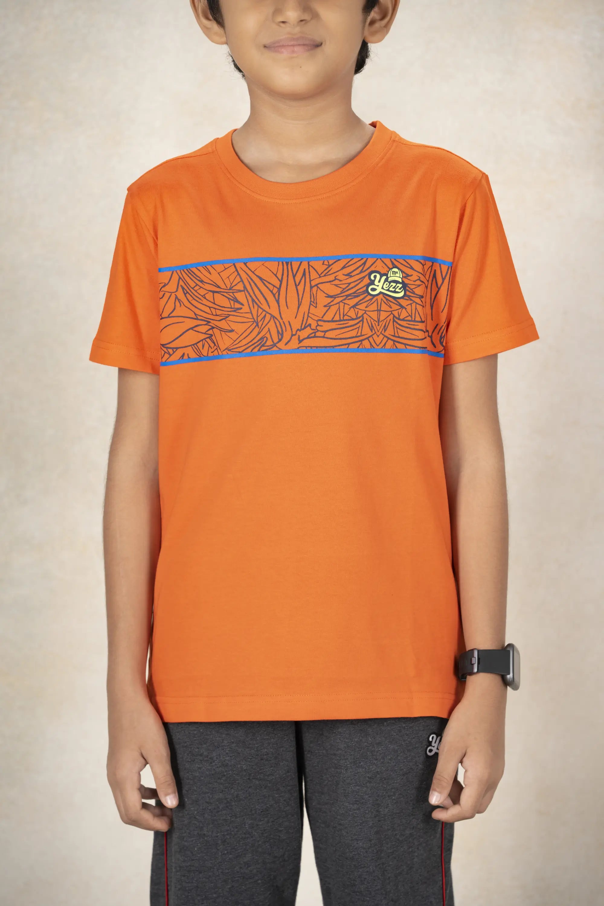 Boys Round Neck Cut and Sew T-Shirt MR YEZZ #color_Spiced Orange