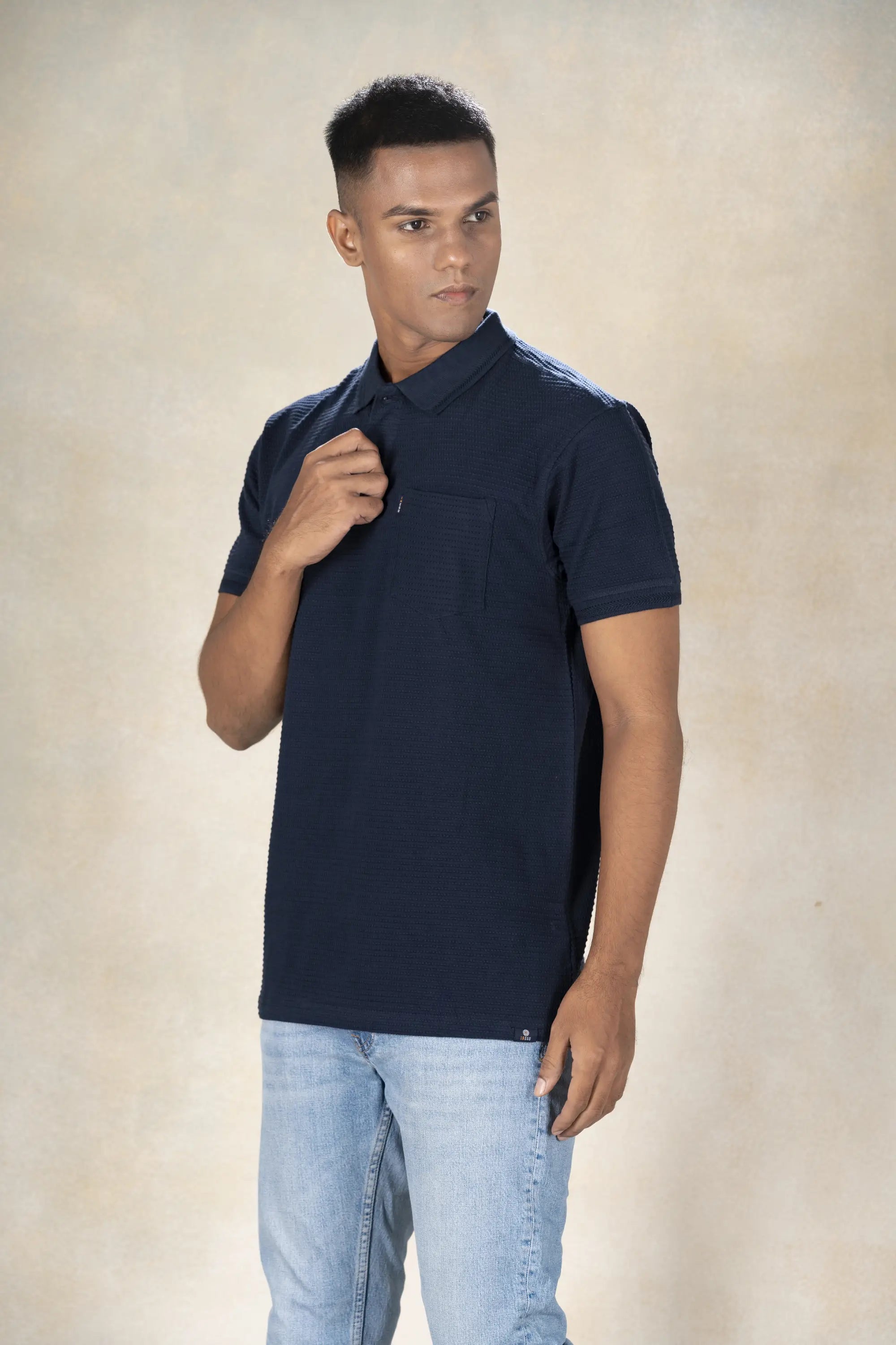 Mens Polo Jacquard T-Shirt Inego #color_Midnight Navy