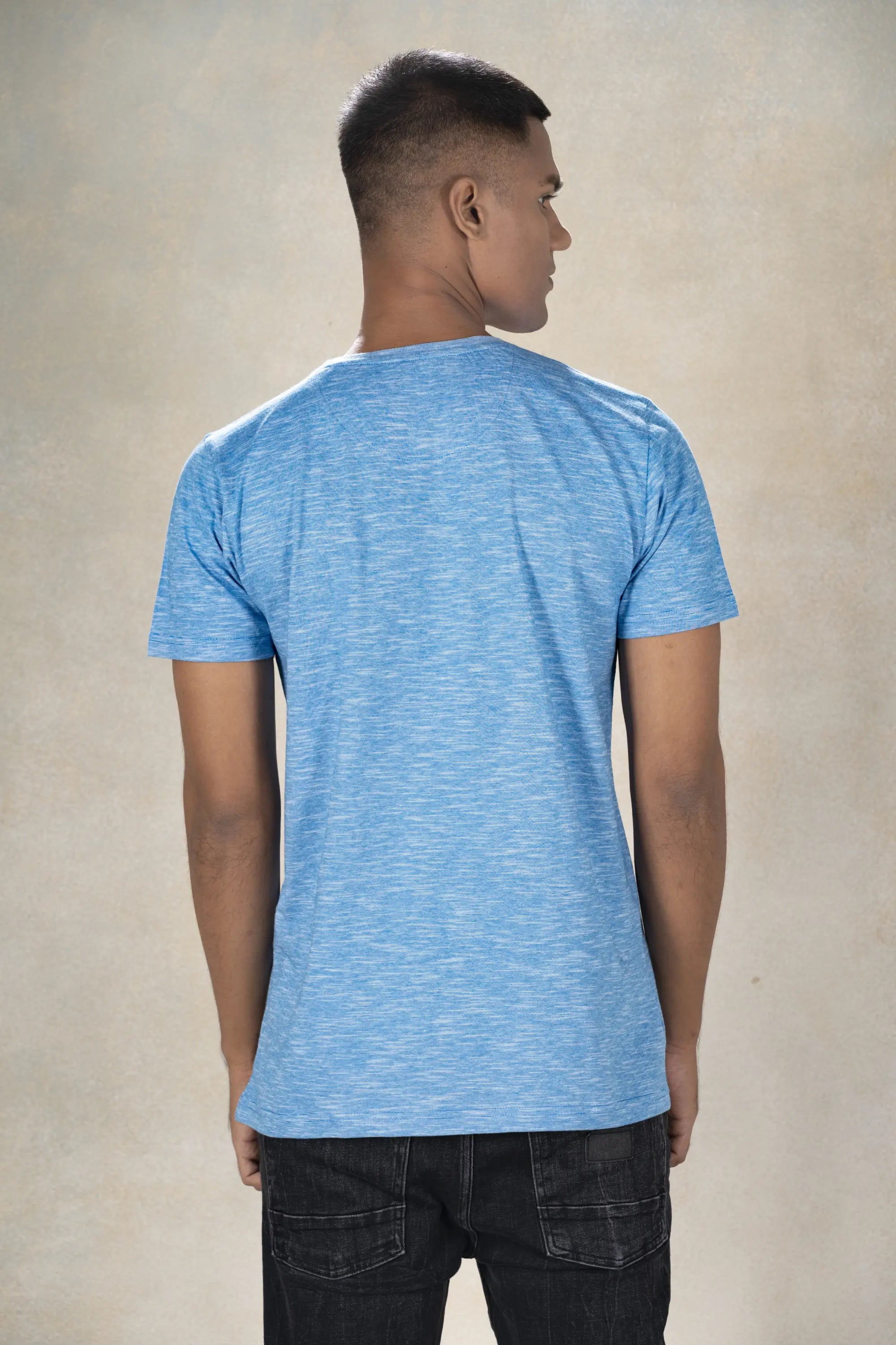 Mens Round Neck Yarn Dyed T-Shirt Inego #color_Electric Blue