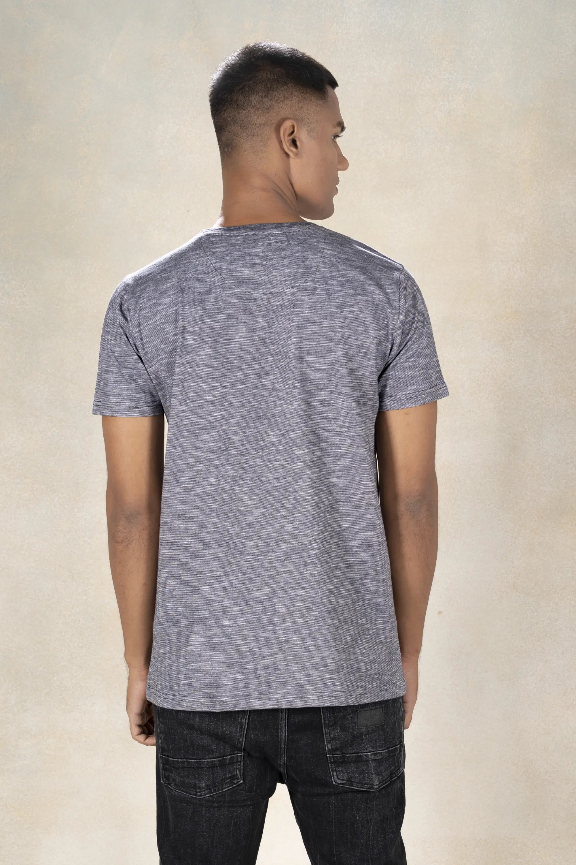 Mens Round Neck Yarn Dyed T-Shirt Inego #color_Raven Grey