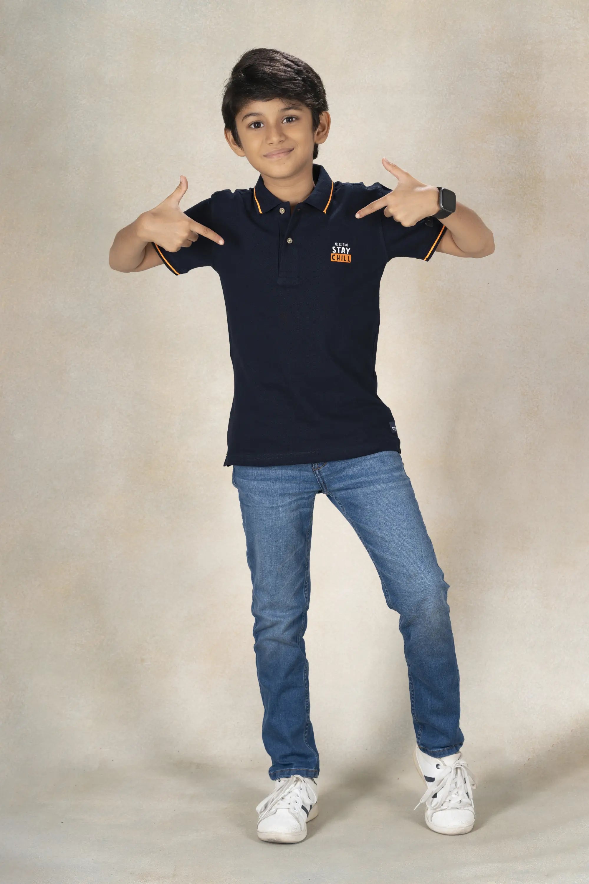 Boys Polo with Back Print T-Shirt MR YEZZ #color_Midnight Navy
