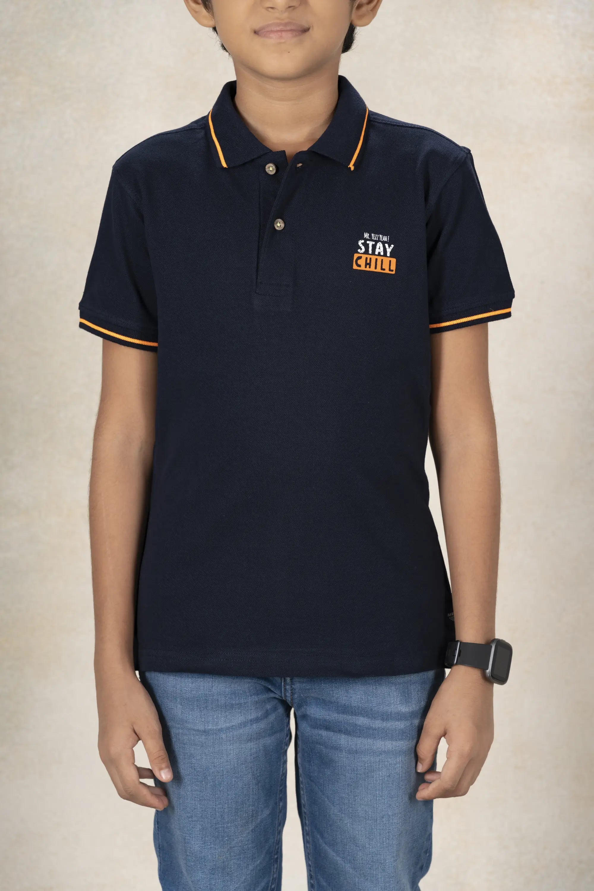 Boys Polo with Back Print T-Shirt MR YEZZ #color_Midnight Navy