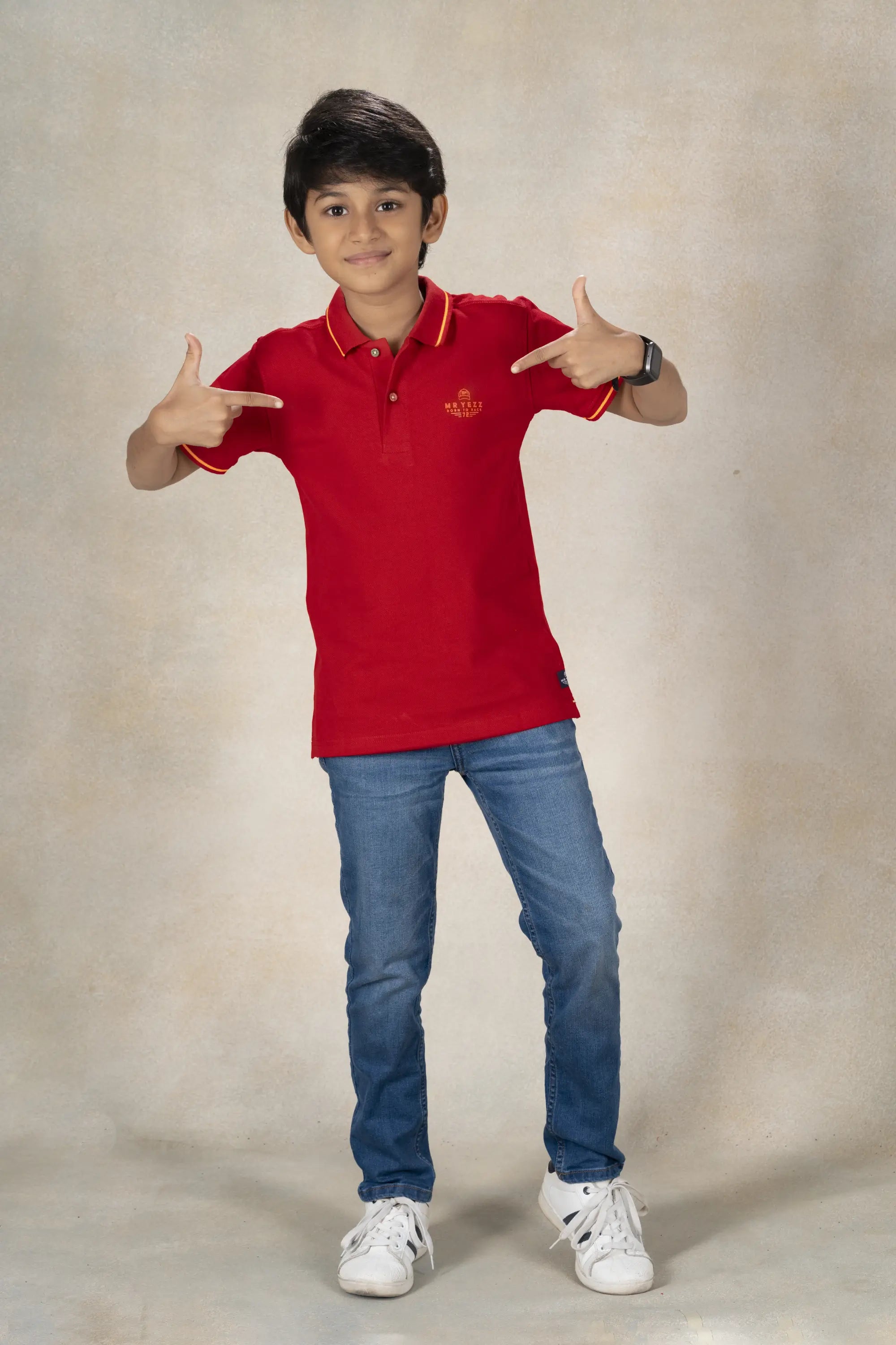 Boys Polo with Back Print T-Shirt MR YEZZ #color_Spice Red