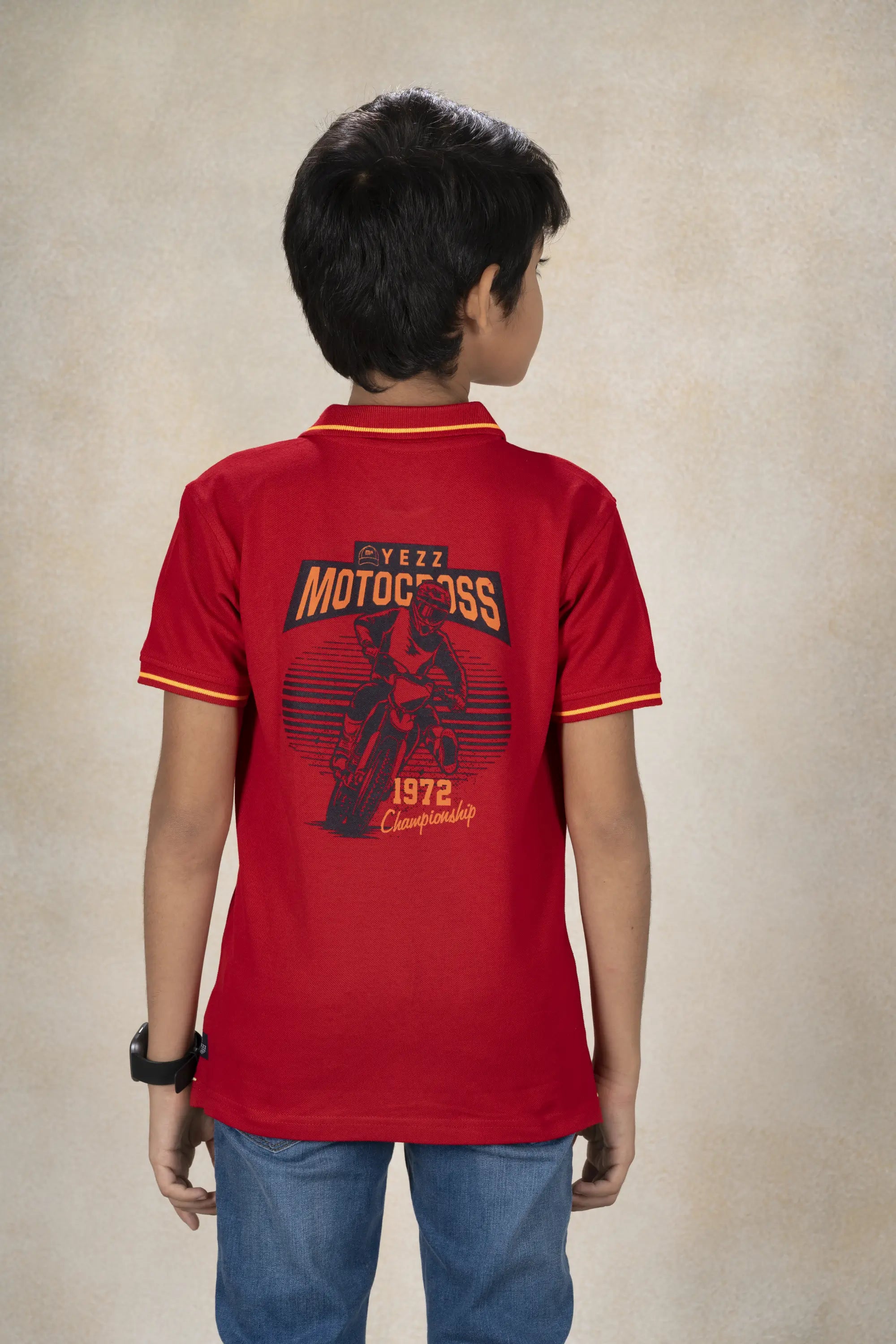 Boys Polo with Back Print T-Shirt MR YEZZ #color_Spice Red