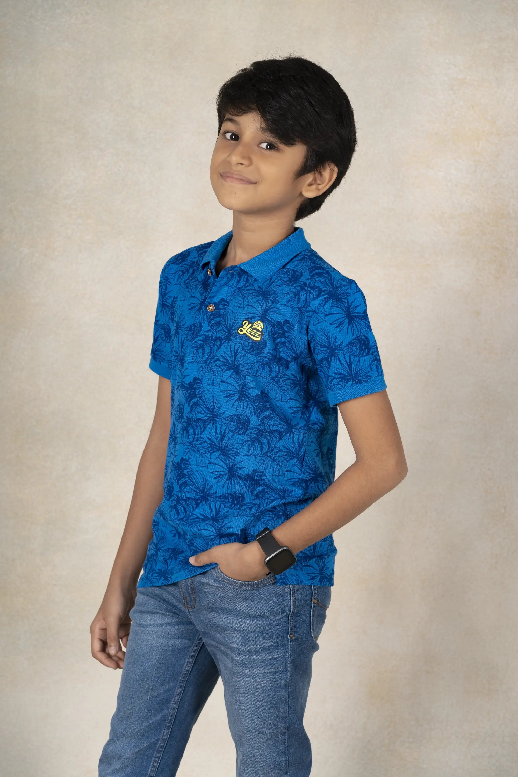 Boys Polo Printed T-Shirt MR YEZZ #color_Electric Blue