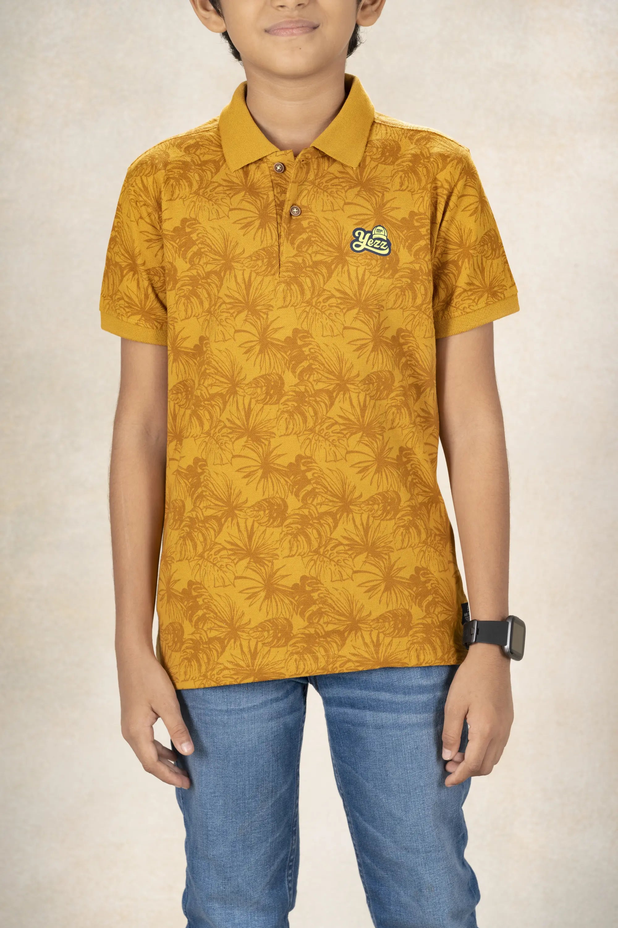 Boys Polo Printed T-Shirt MR YEZZ #color_Mineral Yellow